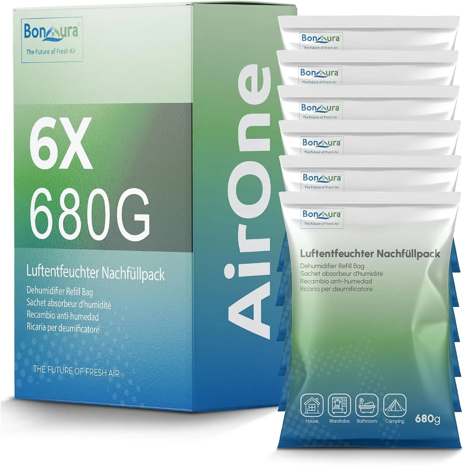 BonAura® Luftentfeuchter Nachfüllpack 6x 680g - Sparset Luftentfeuchter Granulat - 6er Set Entfeuchter Granulat - Schim…