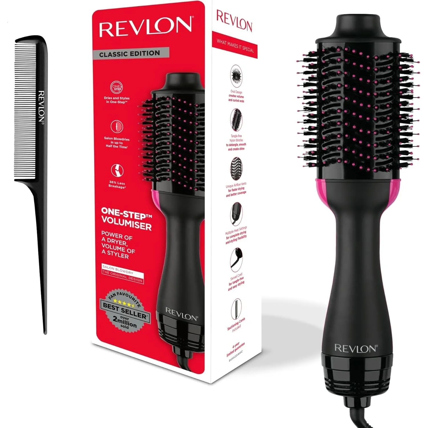 Revlon Salon One-Step Haartrockner und Volumiser mit Kamm zum Abteilen