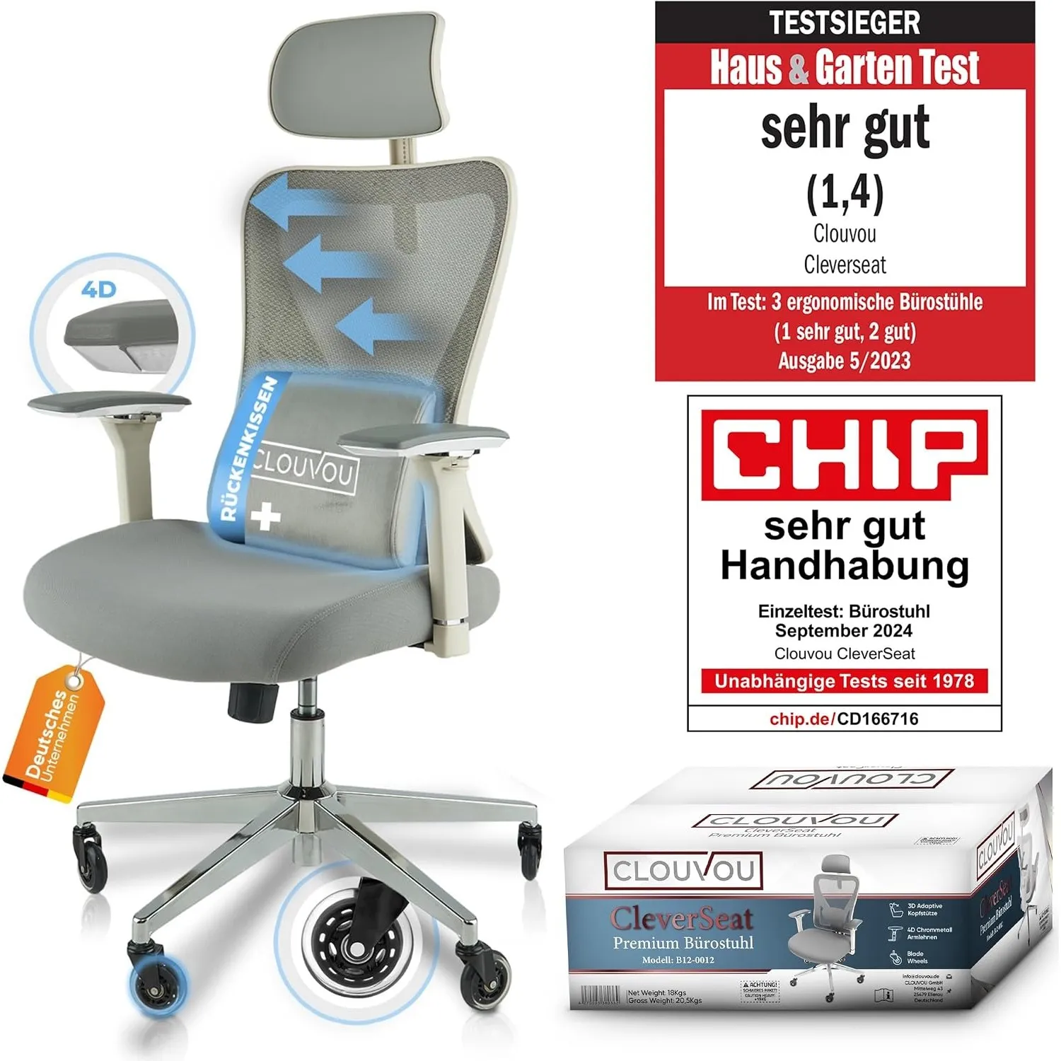 CLOUVOU CleverSeat Bürostuhl Ergonomisch [TESTSIEGER]