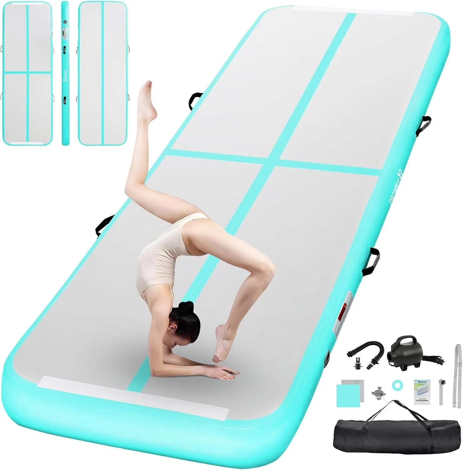 FBSPORT Airtrack Matte,10/20cm Hoch Verdicken 2/3/4/5/6/ M Tumbling Matte,Gymnastikmatte mit Luftpumpe,Trainingsmatte m…