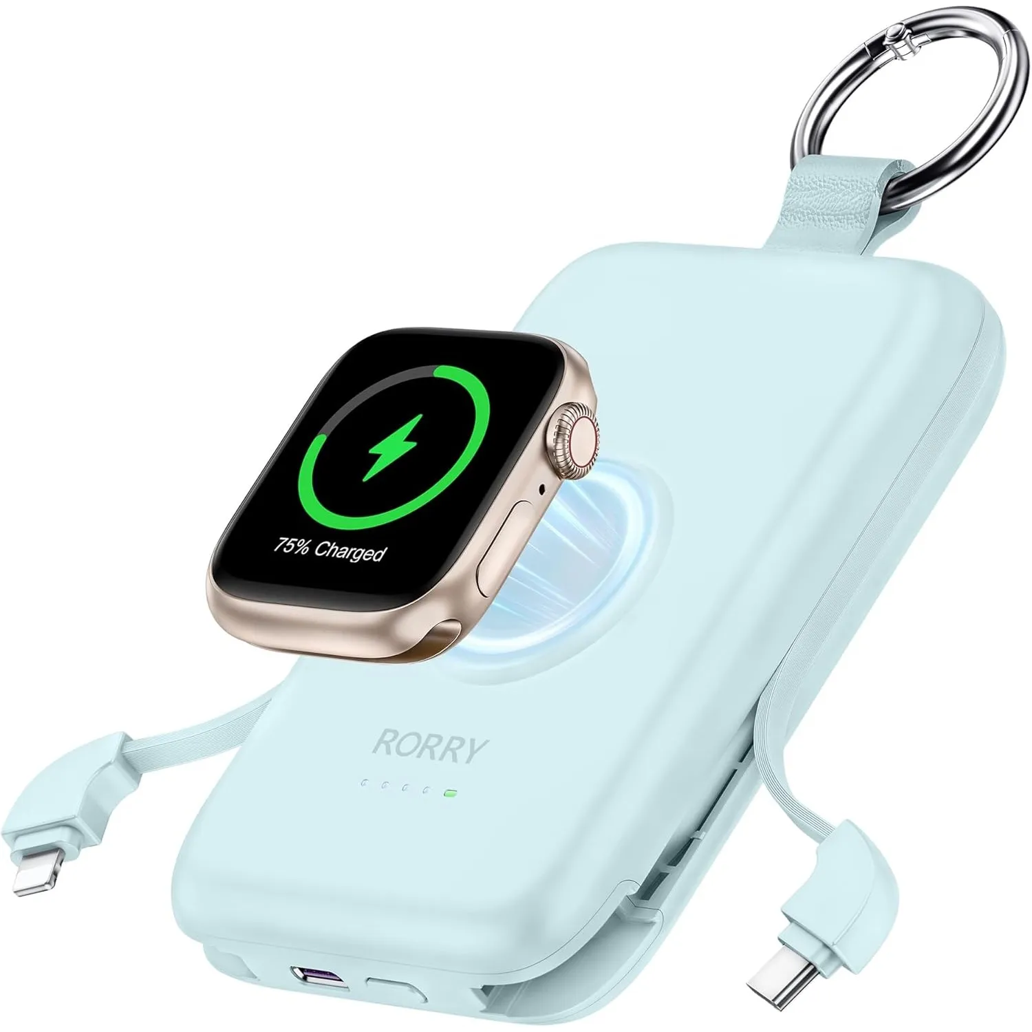 RORRY Power Bank, 10000mAh Powerbank Schnellladefunktion PD 20W mit Integriertem Kabel, Reise Portable Charger Externe …
