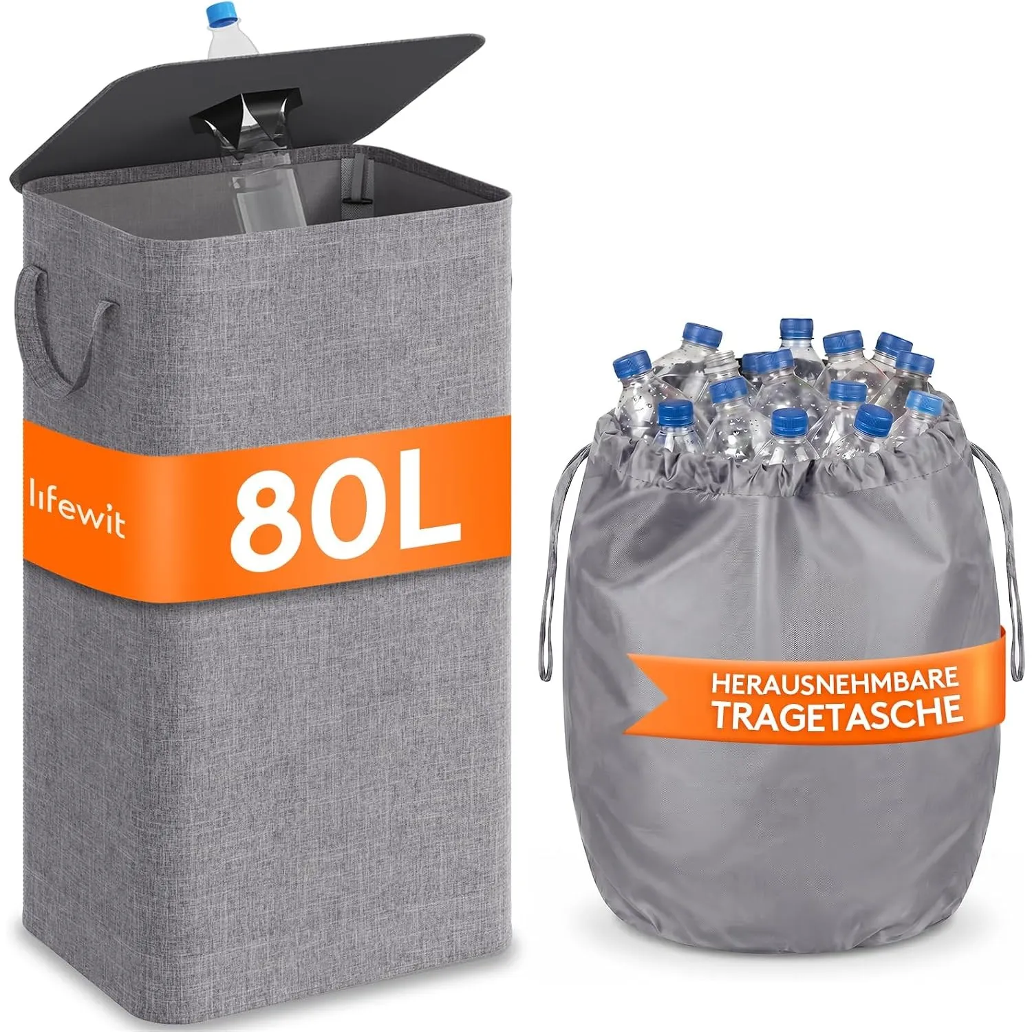 Lifewit 80L Pfandflaschen Sammelbehälter mit Deckel, Groß Pfandflaschen Aufbewahrung, Behälter Leergut & Altglas Aufbew…