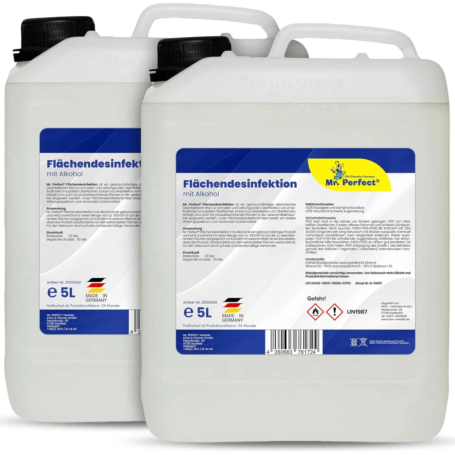 Mr. Perfect Flächendesinfektionsmittel 2x5L, Desinfektionsspray Flächen
