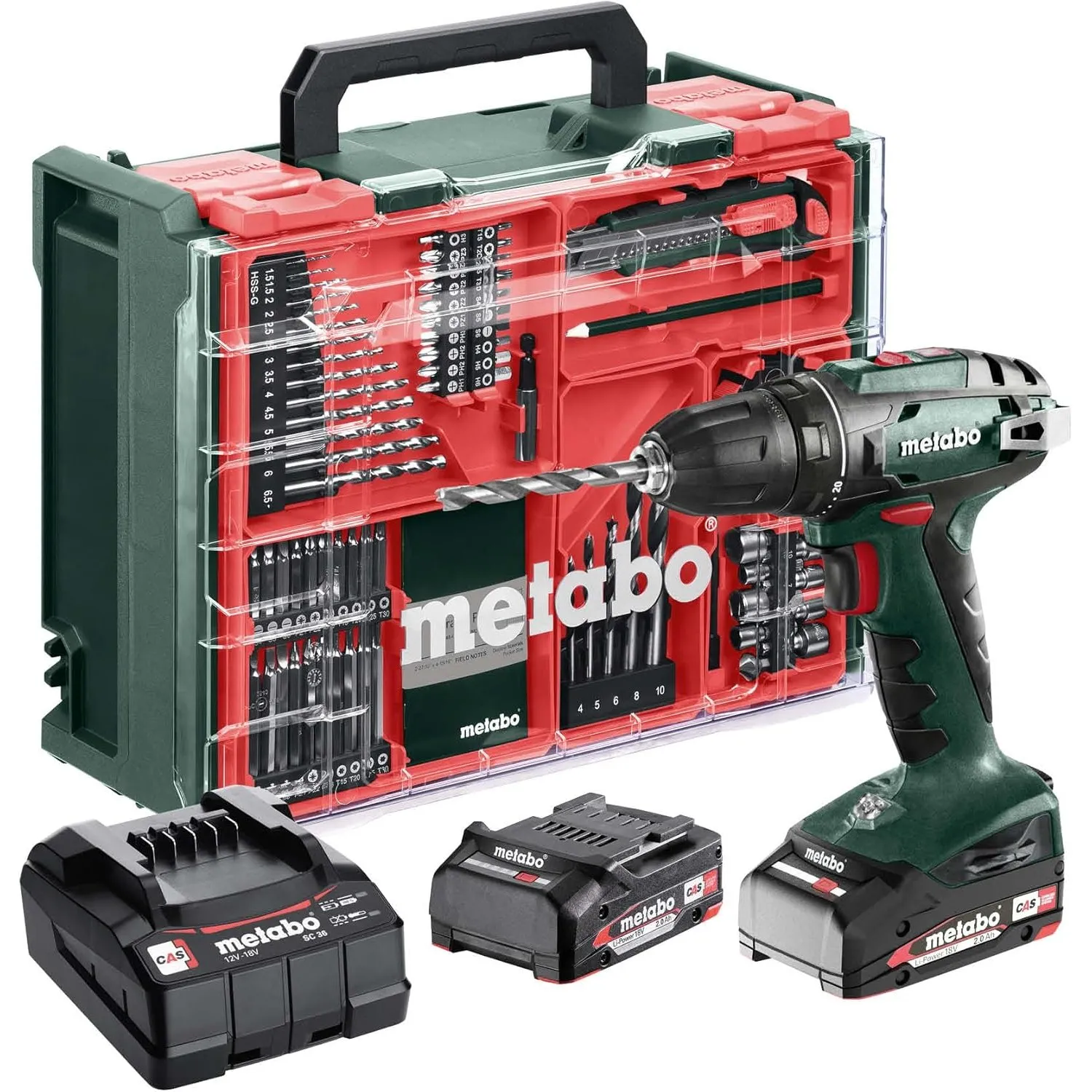 metabo Akku-Bohrschrauber BS 18 Set, 18 V Schrauber, 74-tlg. Zubehör-Set