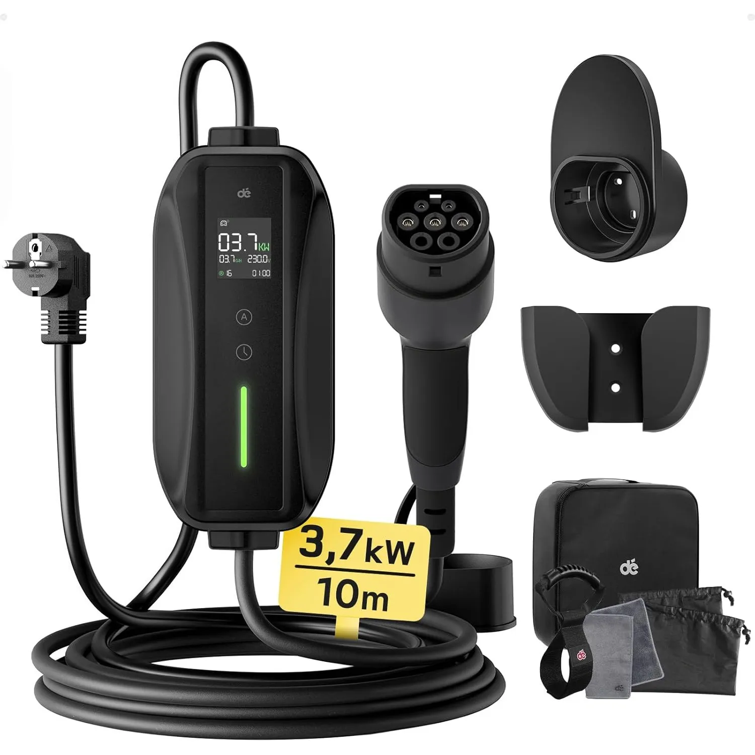 dé Ladekabel Typ 2 Schuko 3,68kW[1-phasig, 10m, 6-16A] EV Chargers mit Steuerbarer Digitalanzeige für Elektroauto, Lade…