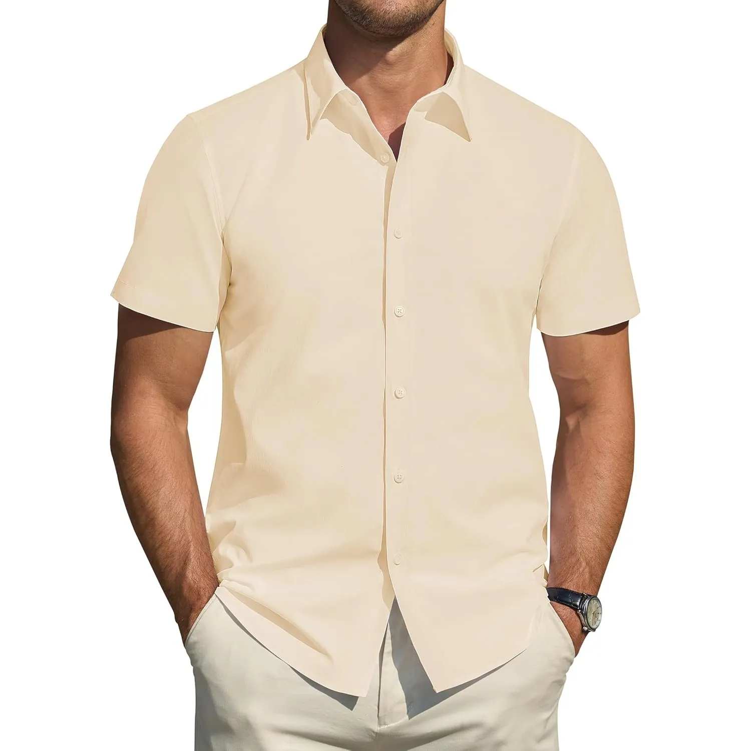 J.VER Hemd Herren Kurzarm Fleckenschutz Regular Fit Herrenhemd Sommer Stretch Hemden Formales Hochzeit Freizeit Busines…