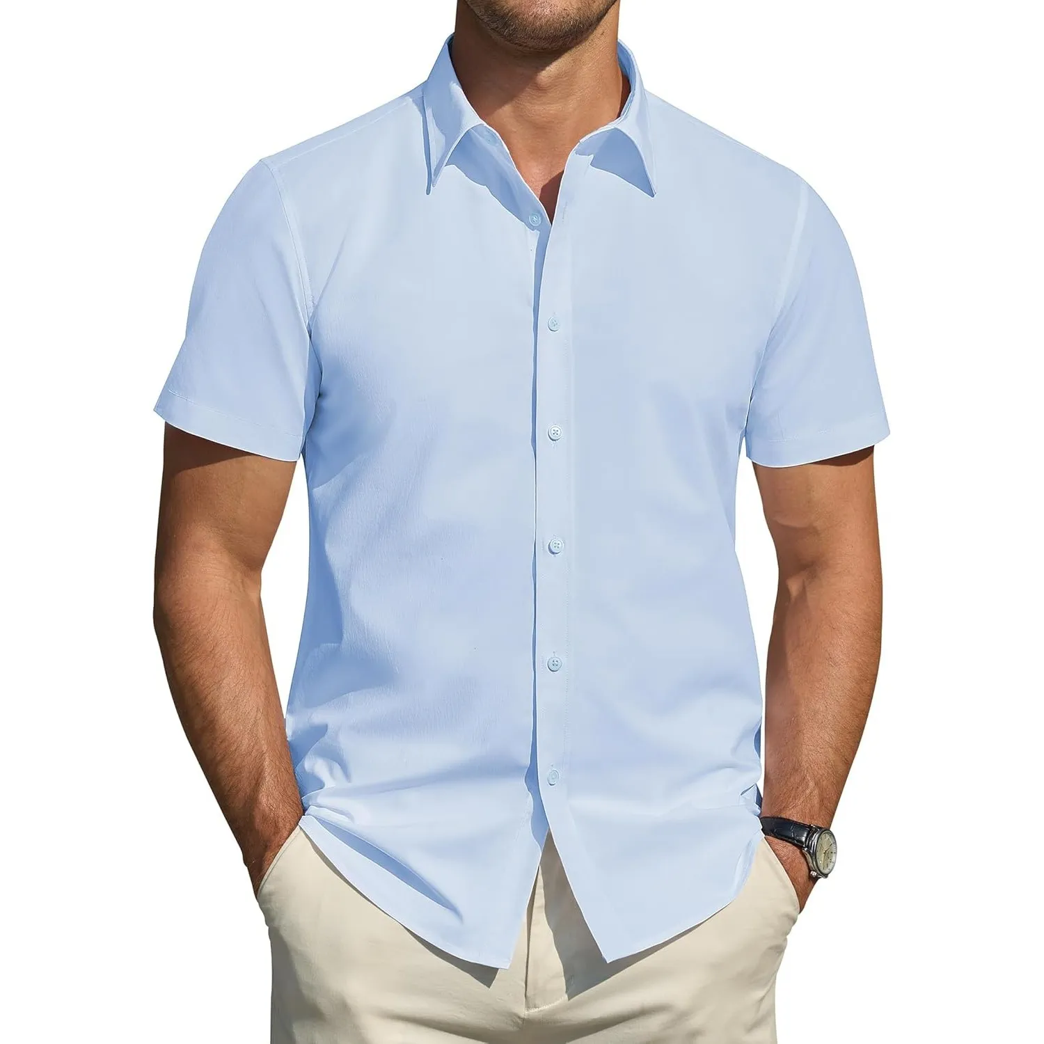 J.VER Hemd Herren Kurzarm Fleckenschutz Regular Fit Herrenhemd Sommer Stretch Hemden Formales Hochzeit Freizeit Busines…