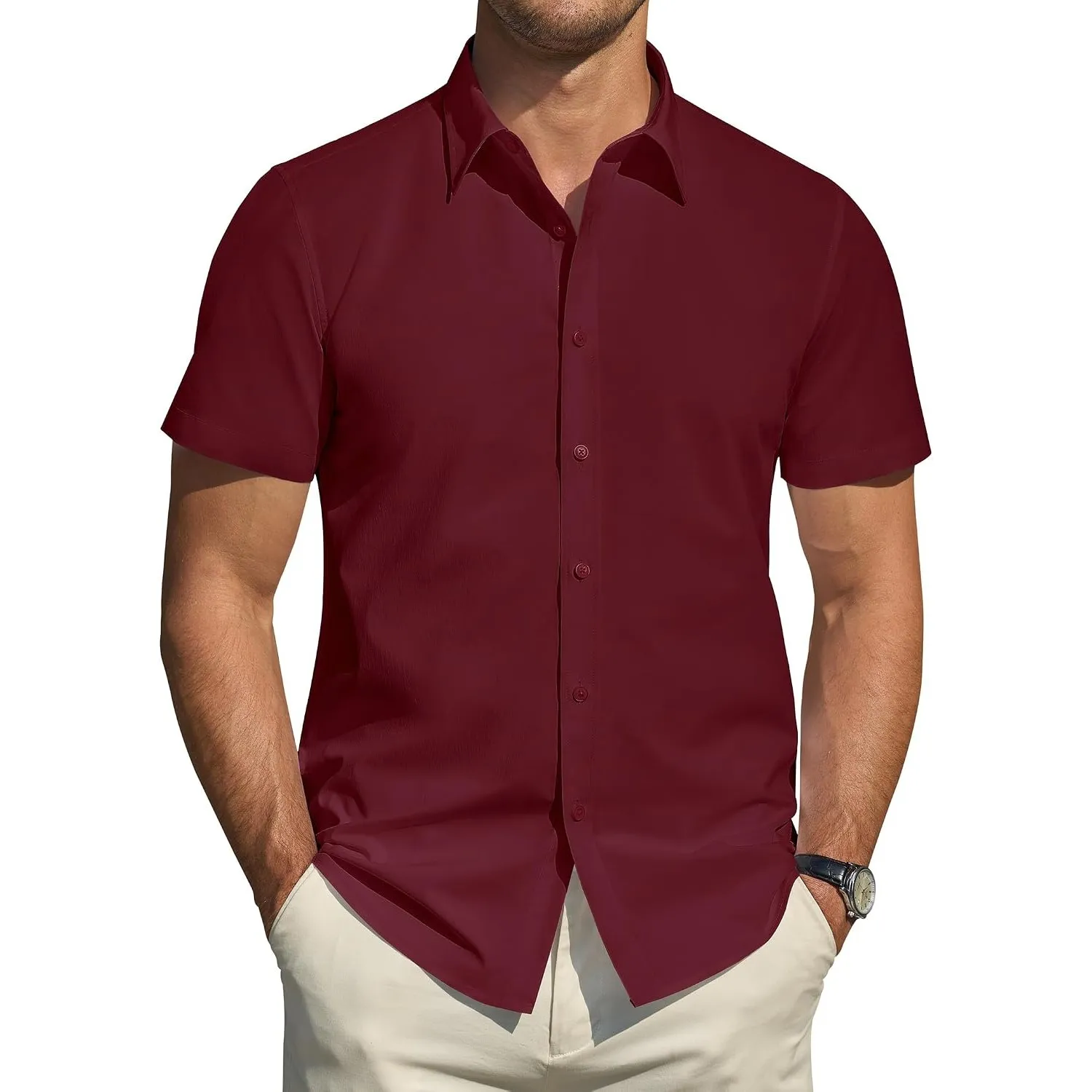 J.VER Hemd Herren Kurzarm Fleckenschutz Regular Fit Herrenhemd Sommer Stretch Hemden Formales Hochzeit Freizeit Busines…