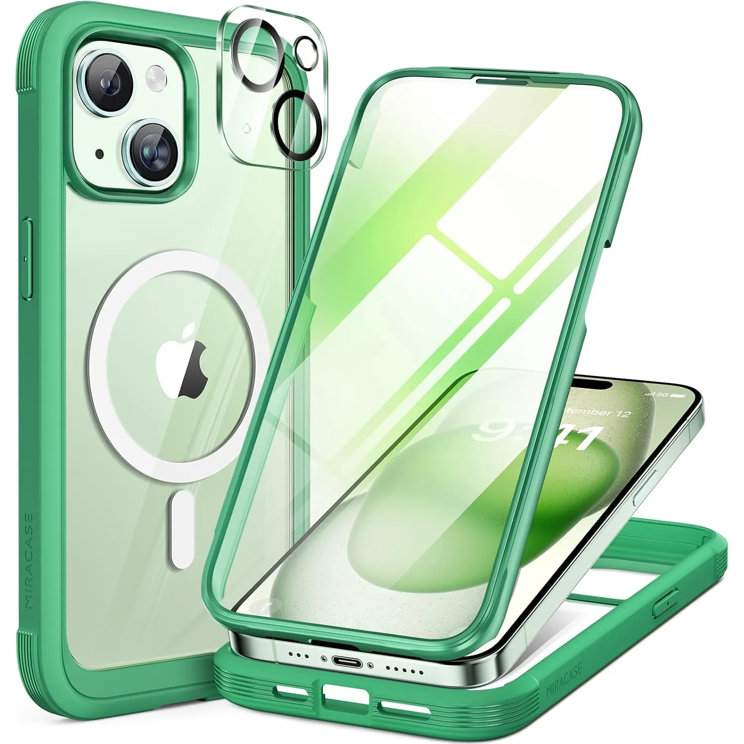 miracase Vollschutzhülle für iPhone 15, Magsafe, Grün