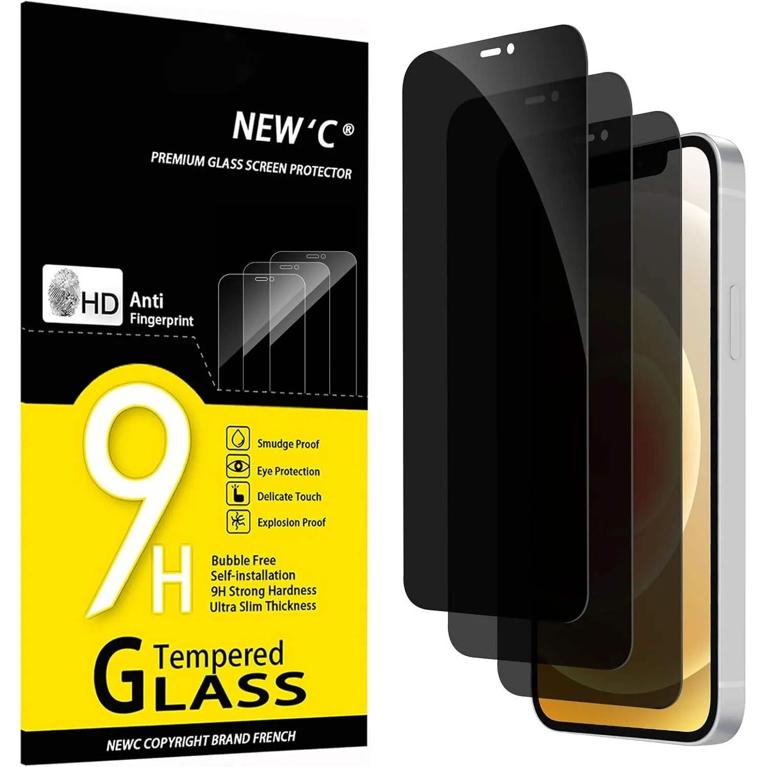NEW'C Schutzfolie für iPhone 12/12 Pro für Panzerglas Sichtschutz 28°