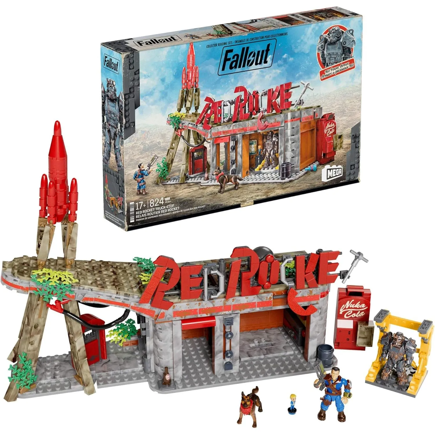 MEGA Fallout Actionfiguren Bauspielzeuge, Red-Rocket-Raststätte mit 824 Teilen, 2 beweglichen Charakteren und Zubehör, …