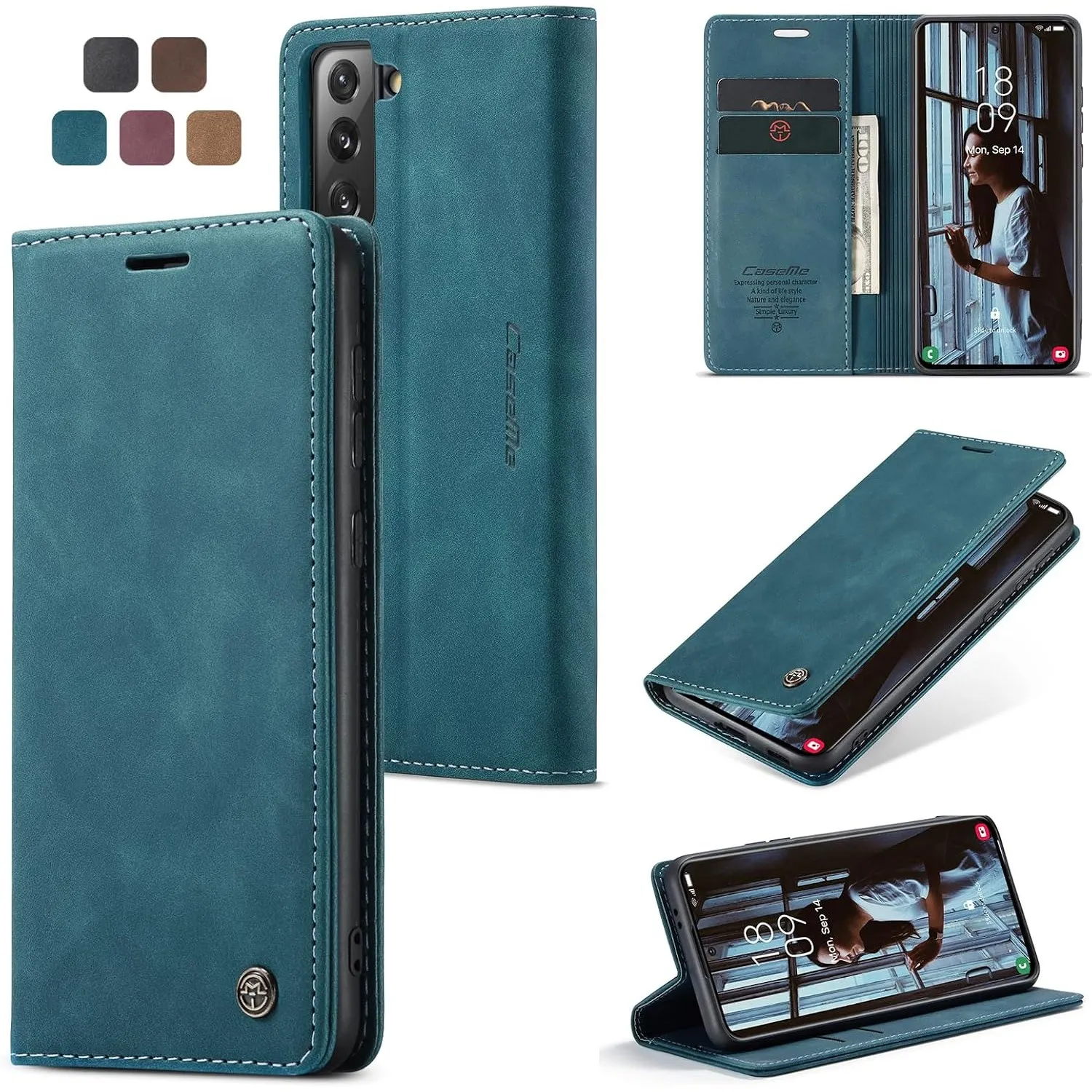 Handyhülle für Samsung Galaxy S21 Hülle, Premium Lederhülle Weiches Vintage-Nubukleder Faltbare Ständer Klapphülle Kart…
