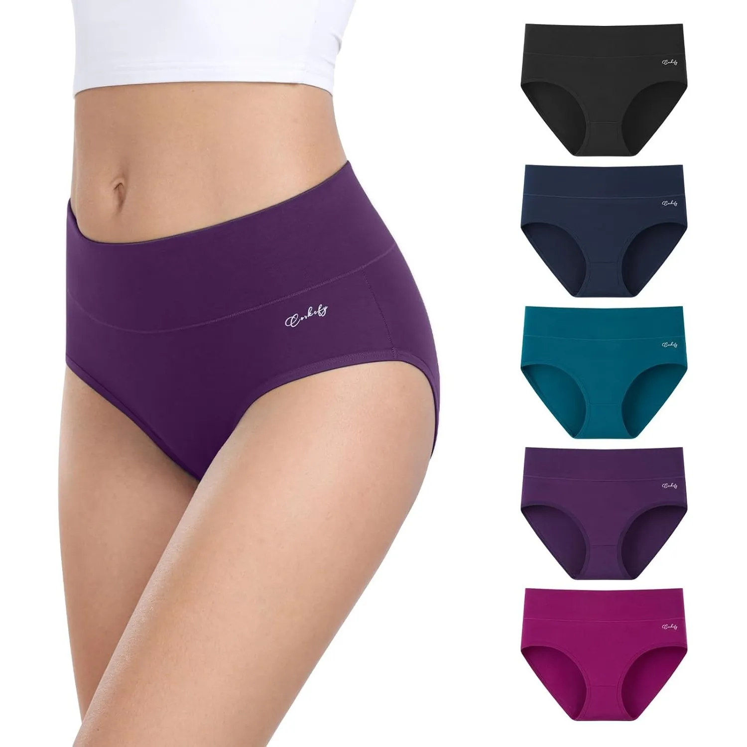 anqier Unterhosen Damen, 5er Pack Stretch Baumwolle Hohe Taille Slips Damen Atmungsaktiv Panties Weich Frauen Unterwäsc…