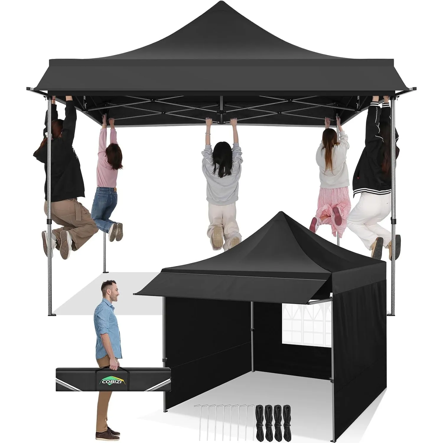 COBIZI Pavillon 3x3 Wasserdicht Stabil Winterfest mit Markisen,Schwarz