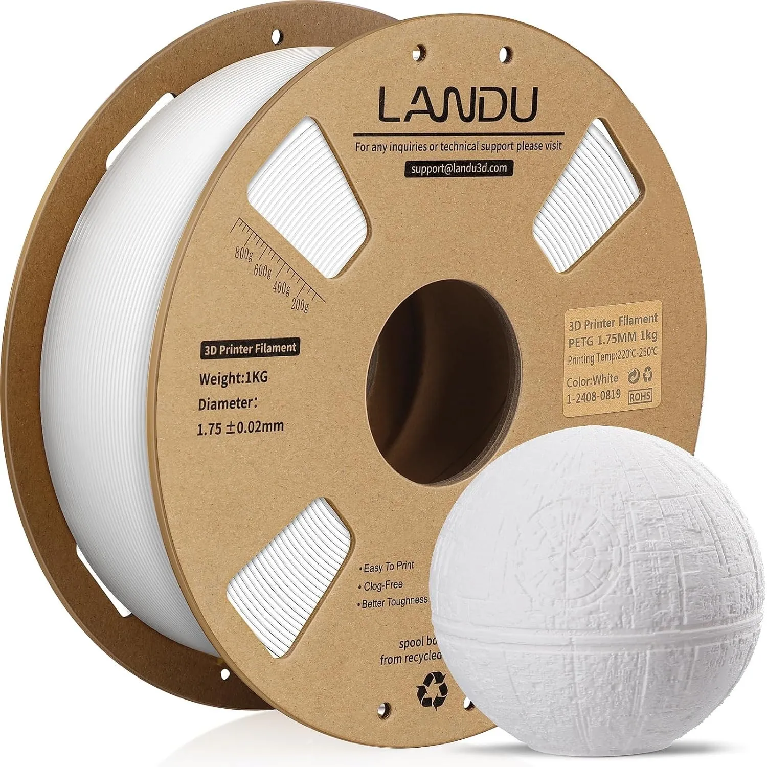 LANDU PETG Filament 1.75mm 3D Drucker Filament PETG Stärker Zähigkeit Maßgenauigkeit +/- 0,02 mm 1kg Pappspule(2.2lbs) …