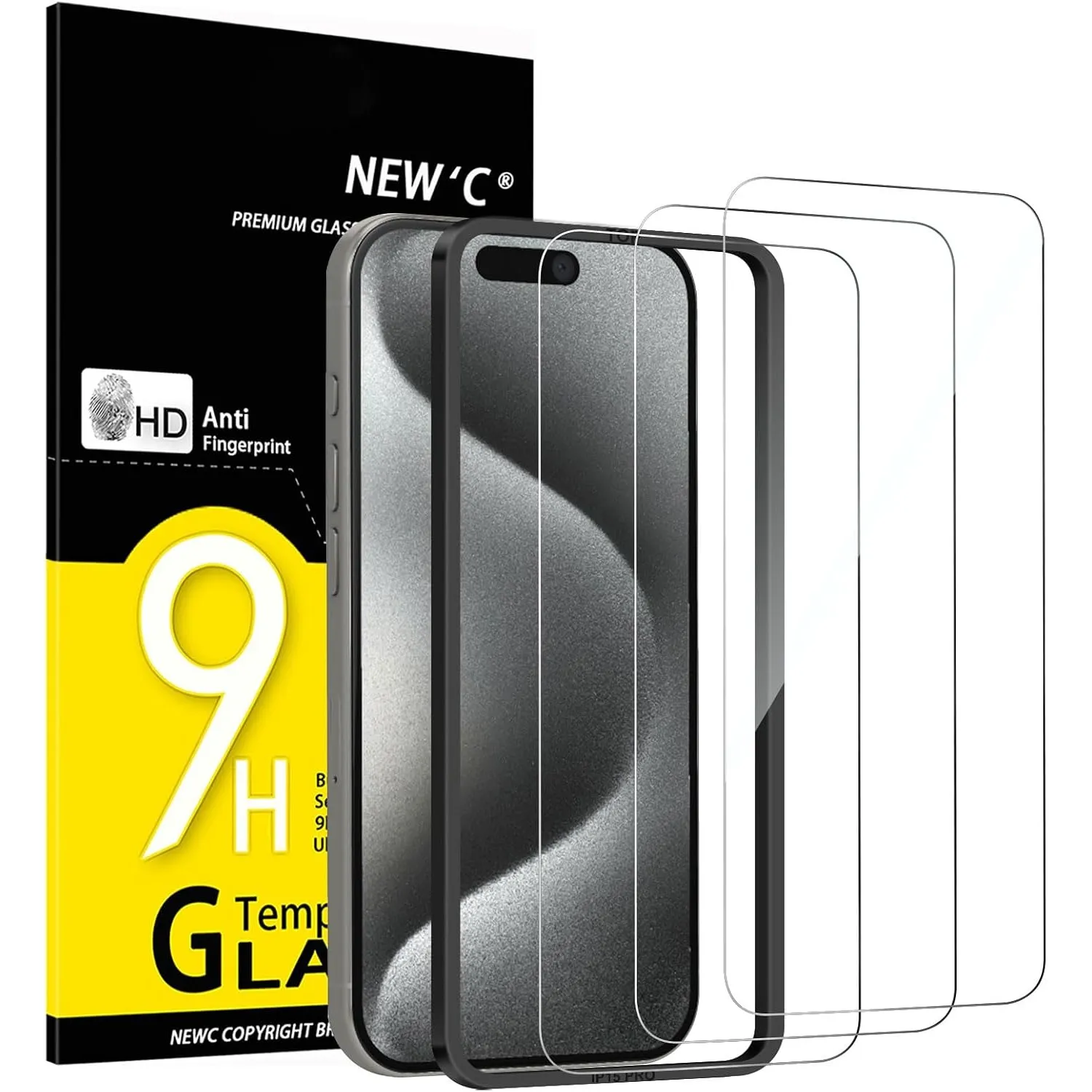 NEW'C Schutzfolie für iPhone 15 Pro für Panzerglas mit Montagehilfe