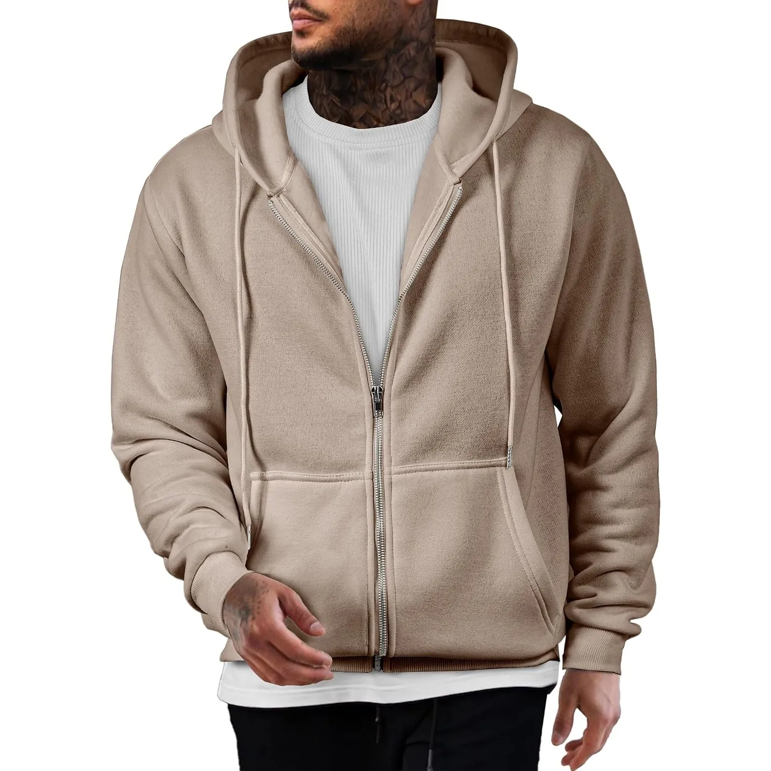JMIERR Hoodie Herren Fleece Baumwolle Einfarbig Sweatjacke Warm