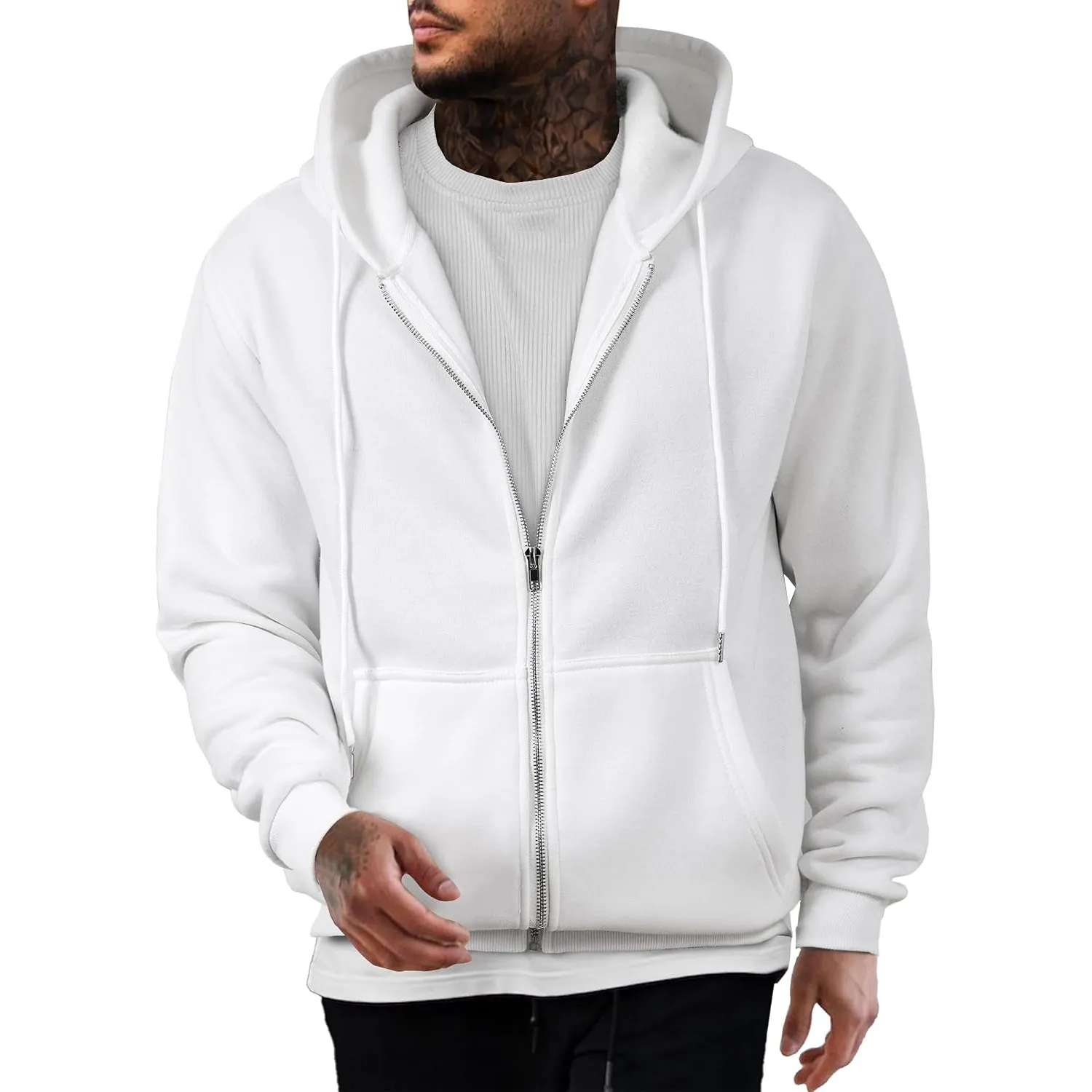 JMIERR Hoodie Herren Fleece Baumwolle Einfarbig Sweatjacke Warm