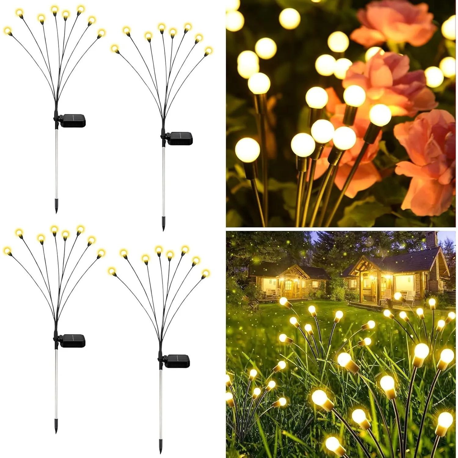 FIFlying Solarleuchten für Außen Garten, 4 Stück 8 LED Glühwürmchen Solarleuchten Außen Verbesserte Höhen Optionale Mod…