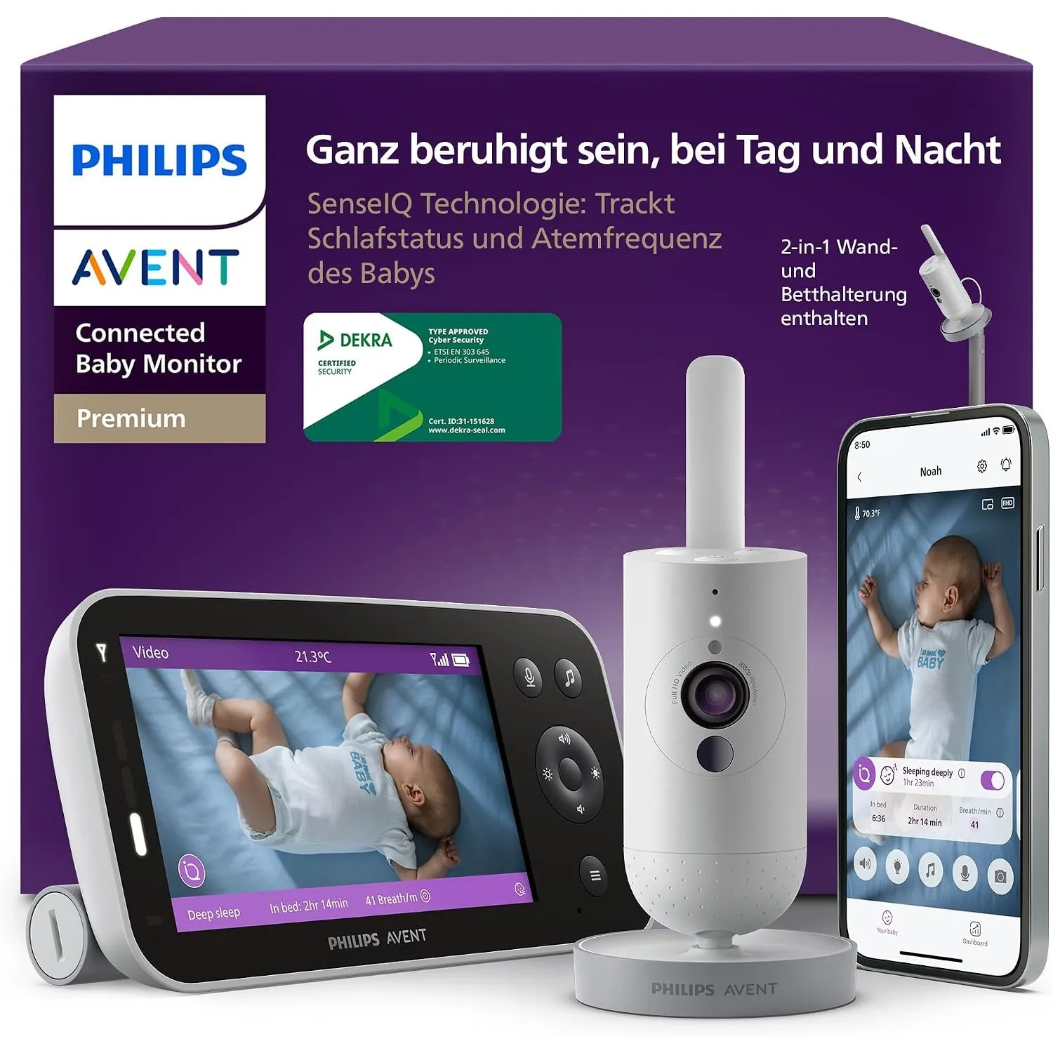 Philips AVENT Premium Connected Babyphone mit Kamera, das bisher Beste Babyphone, Schlaf- und Atmungs-Tracking mit KI, …