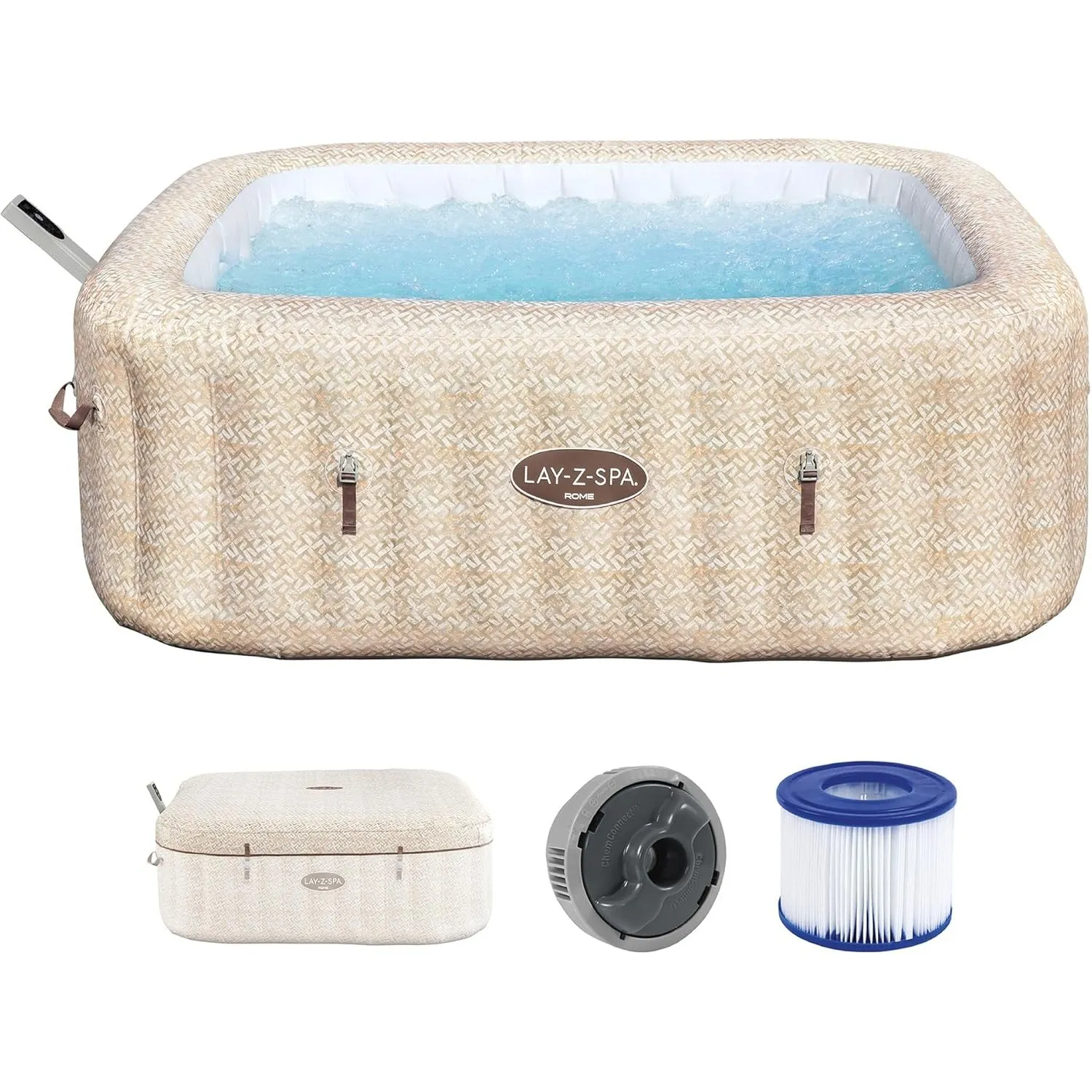 Bestway Lay-Z-SPA Whirlpool Rome AirJet, 201 x 201 x 71 cm, 7 Personen, Energiesparend, 180 AirJet-Düsen, App-Steuerung…