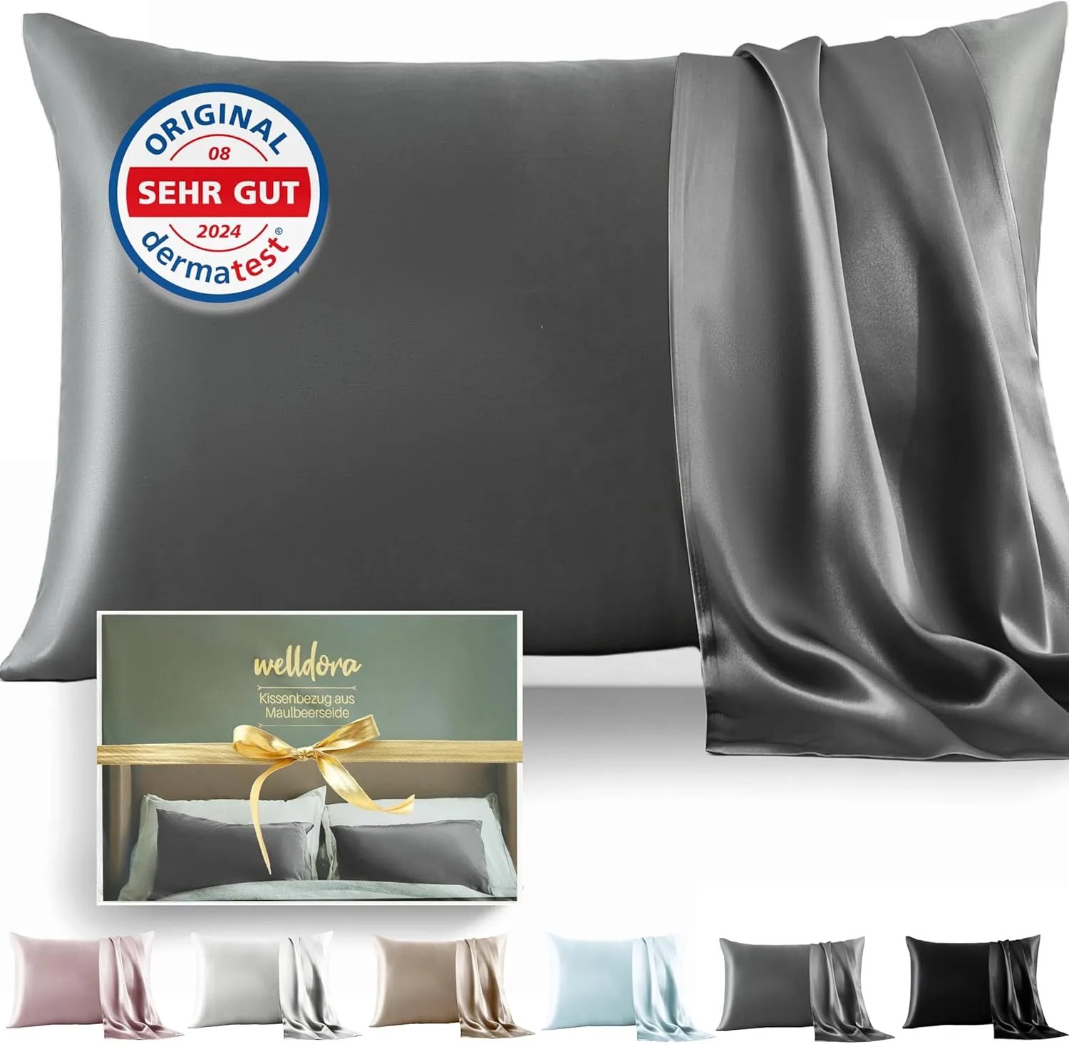 Welldora 100% Silk Cushion Cover, 40 x 80 cm, High Weight: 22 Momme, Ideal for Skin and Hair, Highest Grade 6A & YKK, C…