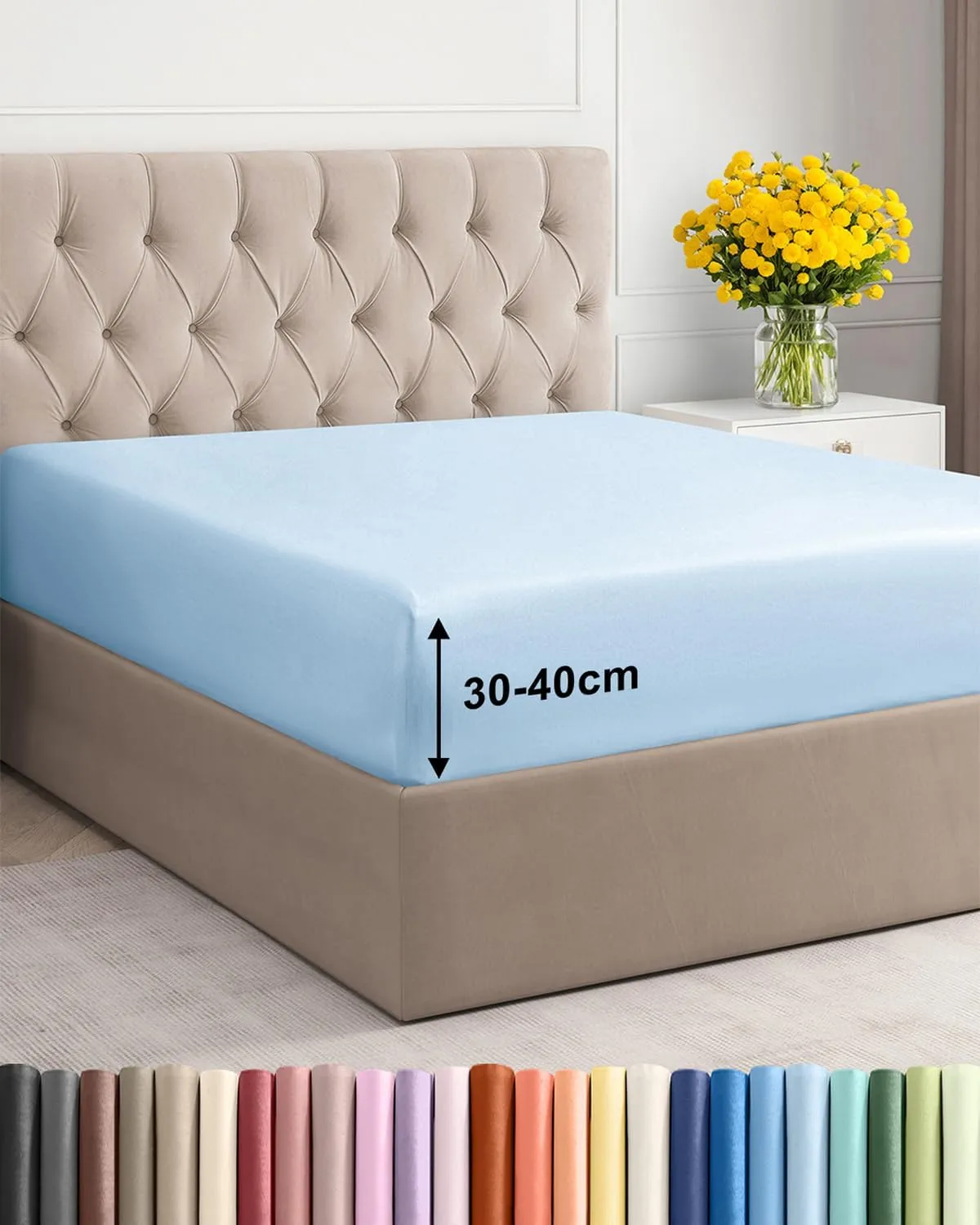 Spannbettlaken 200x200cm Himmelblau - Extra Tiefes Spannbetttuch für Matratzen & Boxspringbett bis 40cm (16") Höhe - Mi…