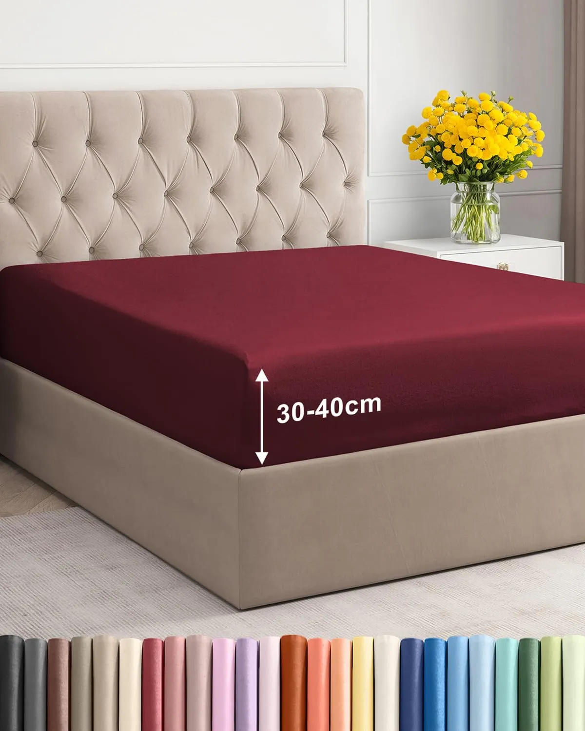 Spannbettlaken 180x200cm Weinrot - Extra Tiefes Spannbetttuch für Matratzen & Boxspringbett bis 40cm (16") Höhe - Mikro…