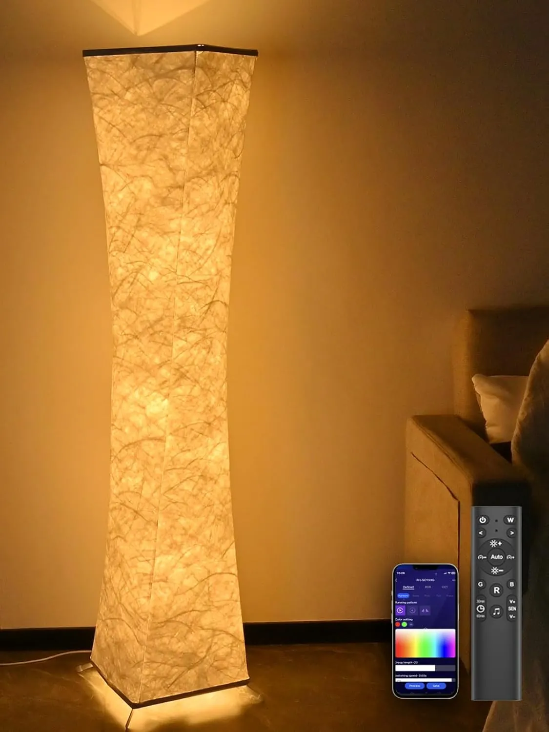 RGB Stehlampe Wohnzimmer Dimmbar, Led Stehleuchte Modern mit Musik Sync, Fernbedienung/App Control, Standleuchte Farbwe…