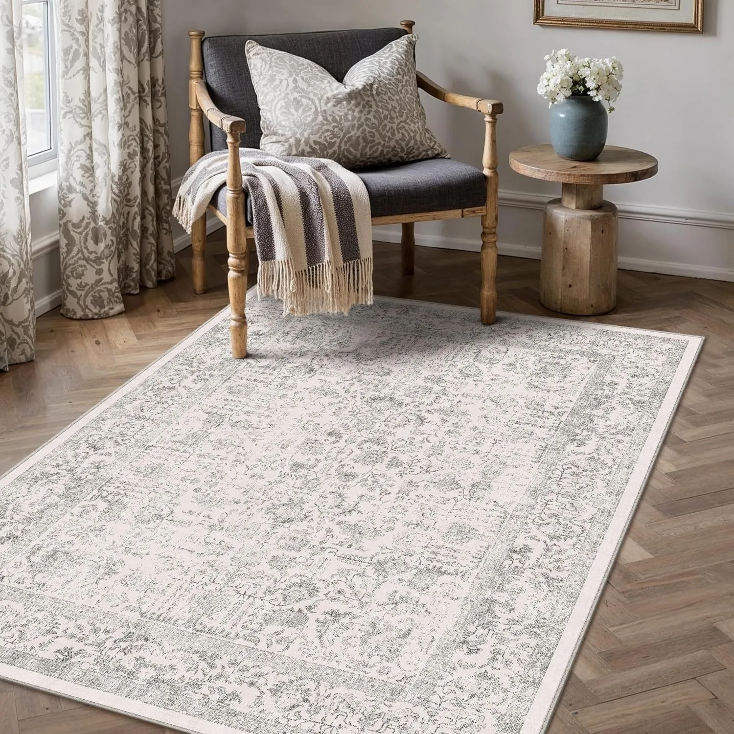 HUGEAR Grau Vintage Teppich Wohnzimmer 90x150cm Waschbar