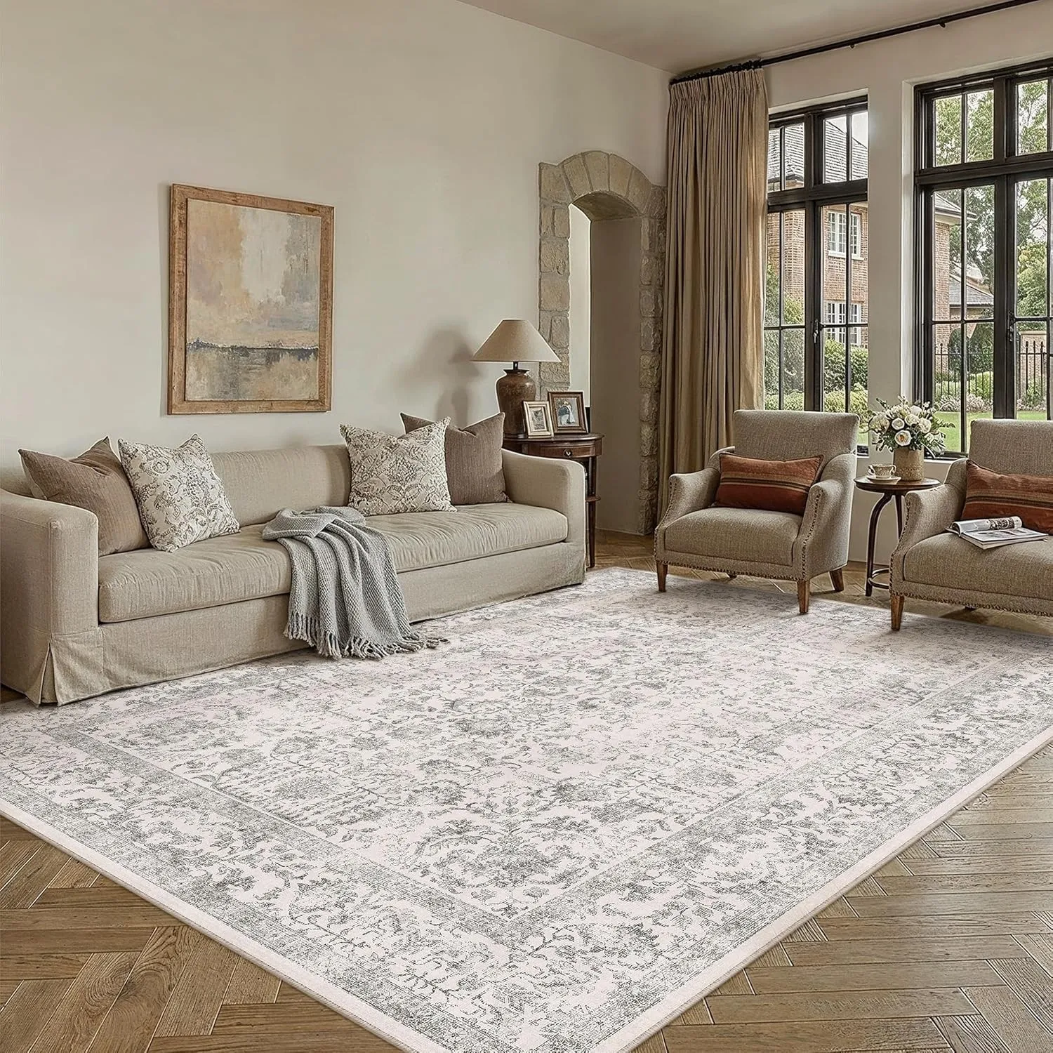 HUGEAR Grau Vintage Teppich Wohnzimmer 180x270cm Waschbar