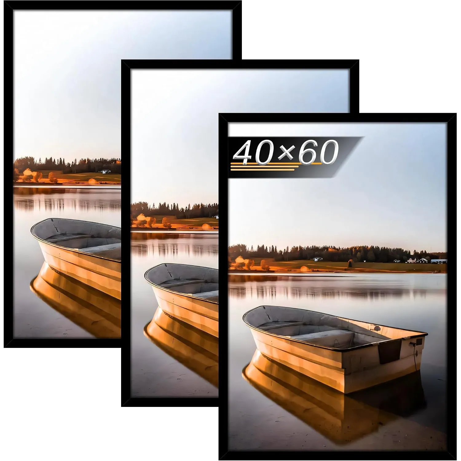 Bilderrahmen 40x60 cm Schwarz 3er Pack, MDF