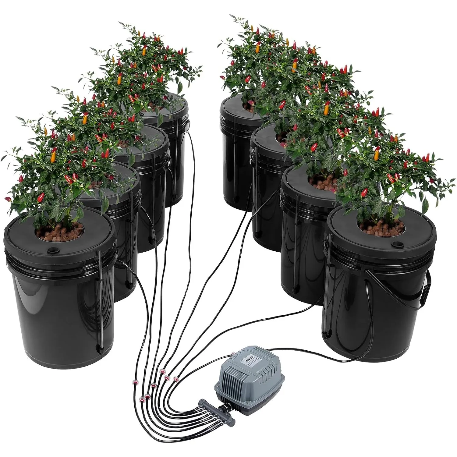 VEVOR DWC Hydroponisches Anzuchtsystem, Hydroponik Anbausystem, Tiefwasserkultur 8X 20-L-Eimer, DWC-System mit Luftpump…