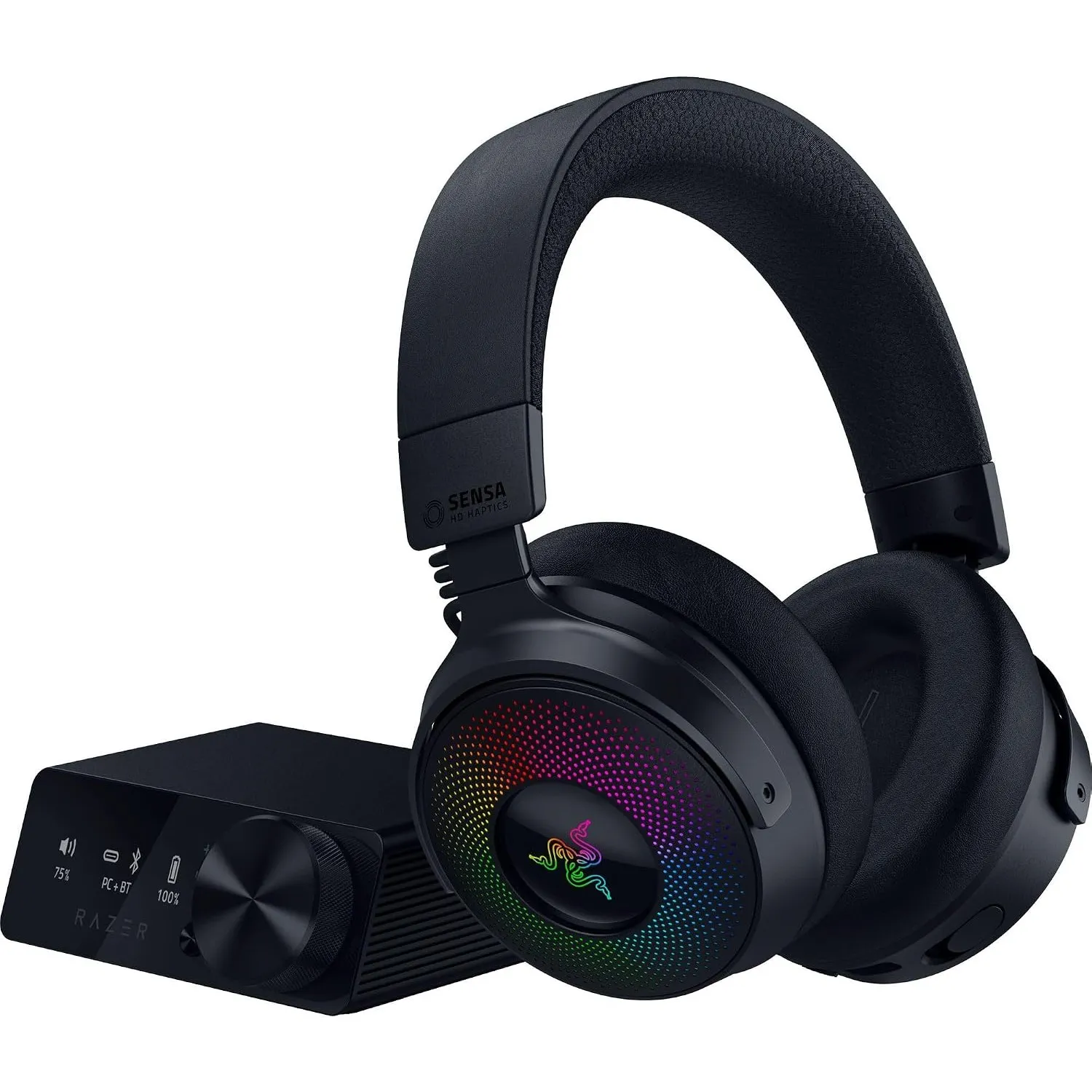 Razer Kraken V4 Pro - Kabelloses Gaming-Headset mit Control Hub Sensa HD-Haptik (OLED-Control-Hub, Triforce 40mm Treibe…