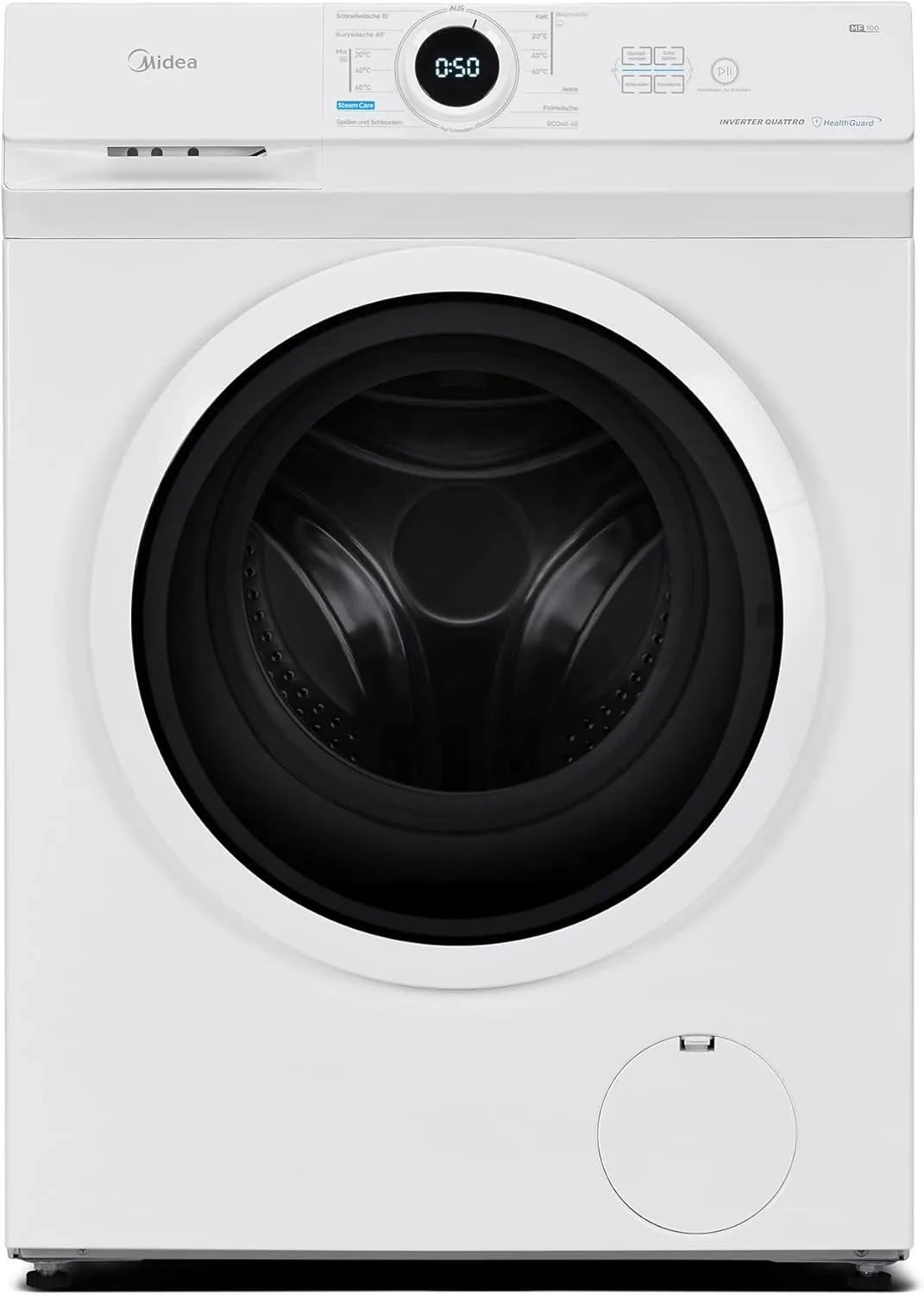 Midea MF10EW100B Waschmaschine / 10kg / 1400 U/Min/EEK A/Inverter Quattro Motor/Dampffunktion/Grosse Trommel/Nachlegefu…