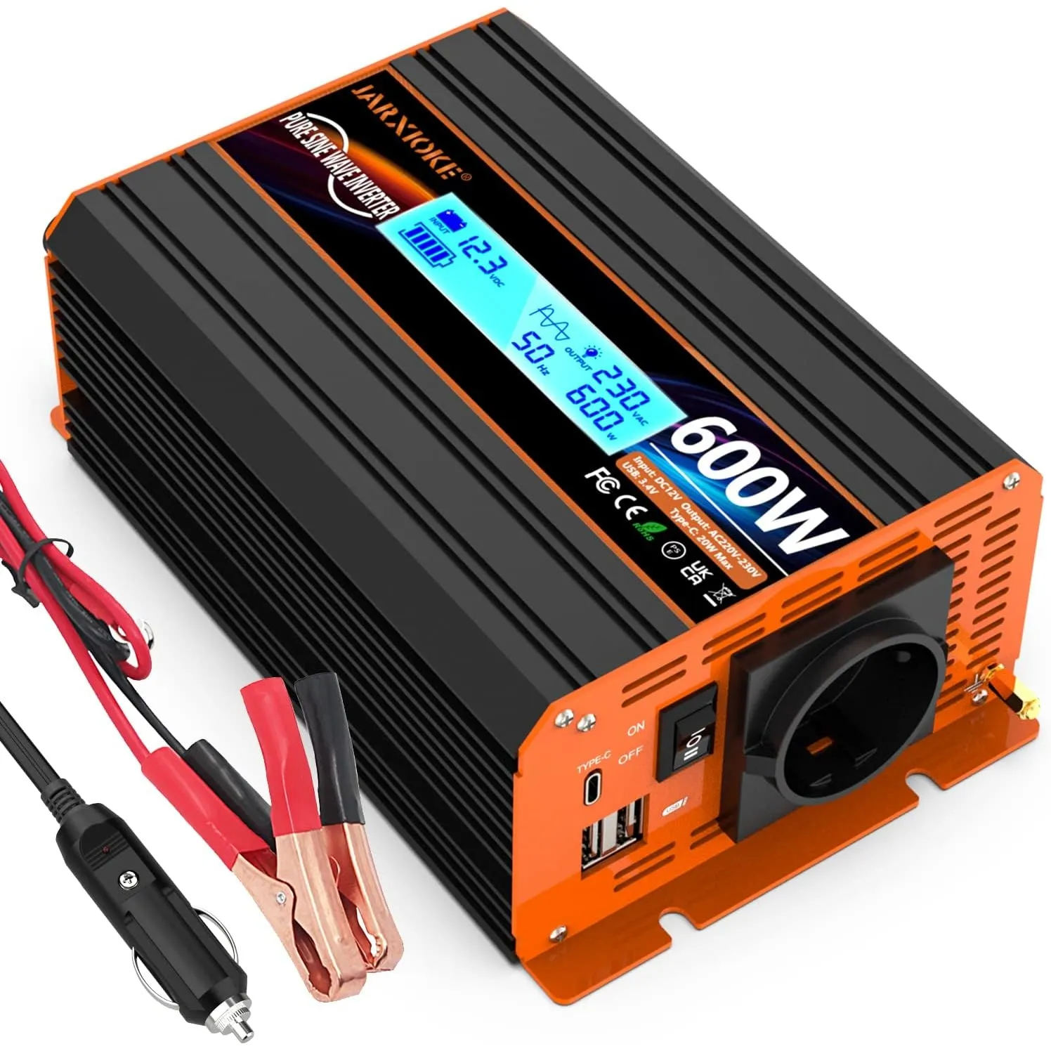 600W/1200W Wechselrichter 12v auf 230v Reiner Sinus Spannungswandler Power Inverter Umwandler Stromwandler mit EU-Steck…