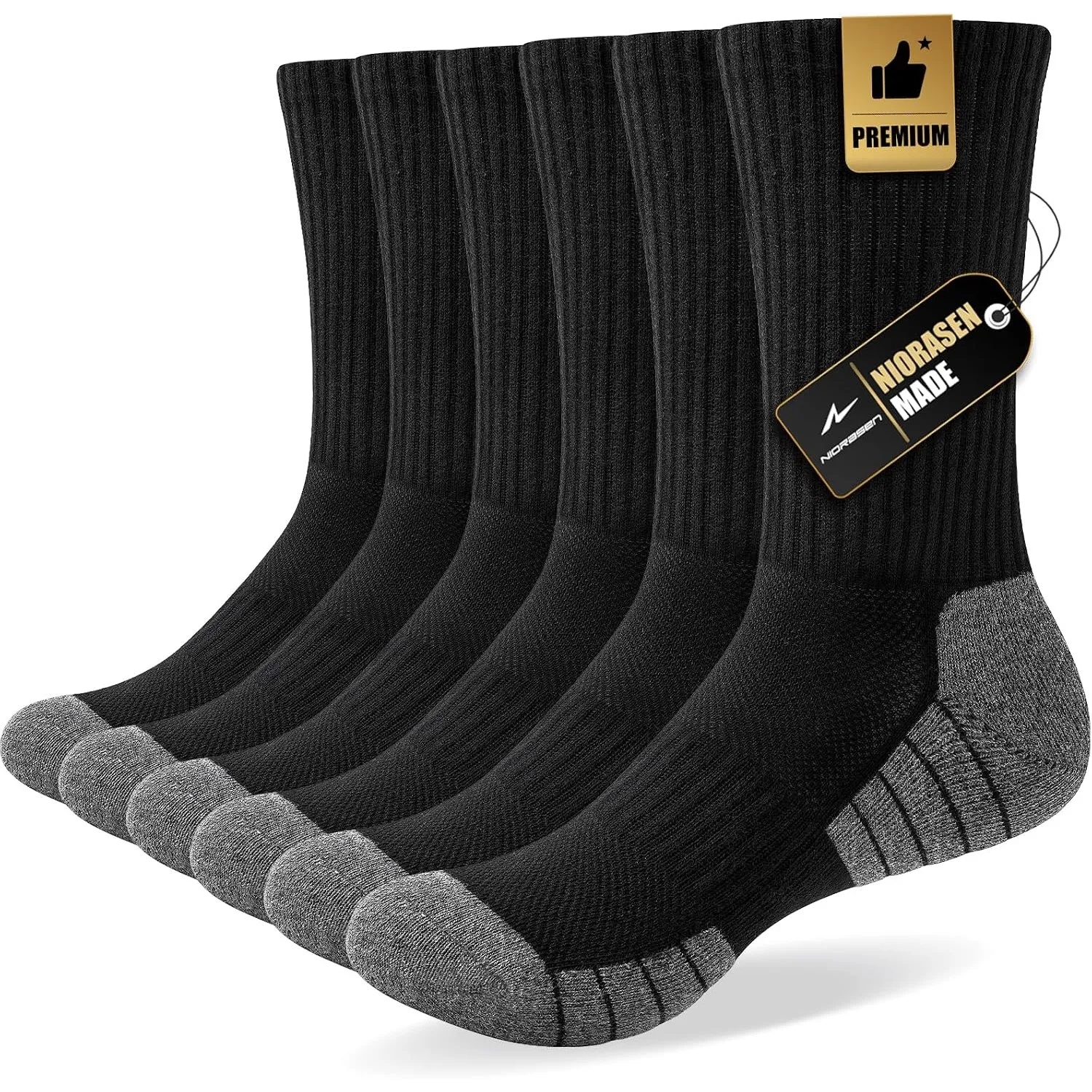 Niorasen Socken Herren Damen, 6/10 Paar Baumwolle Wandersocken Tennissocken