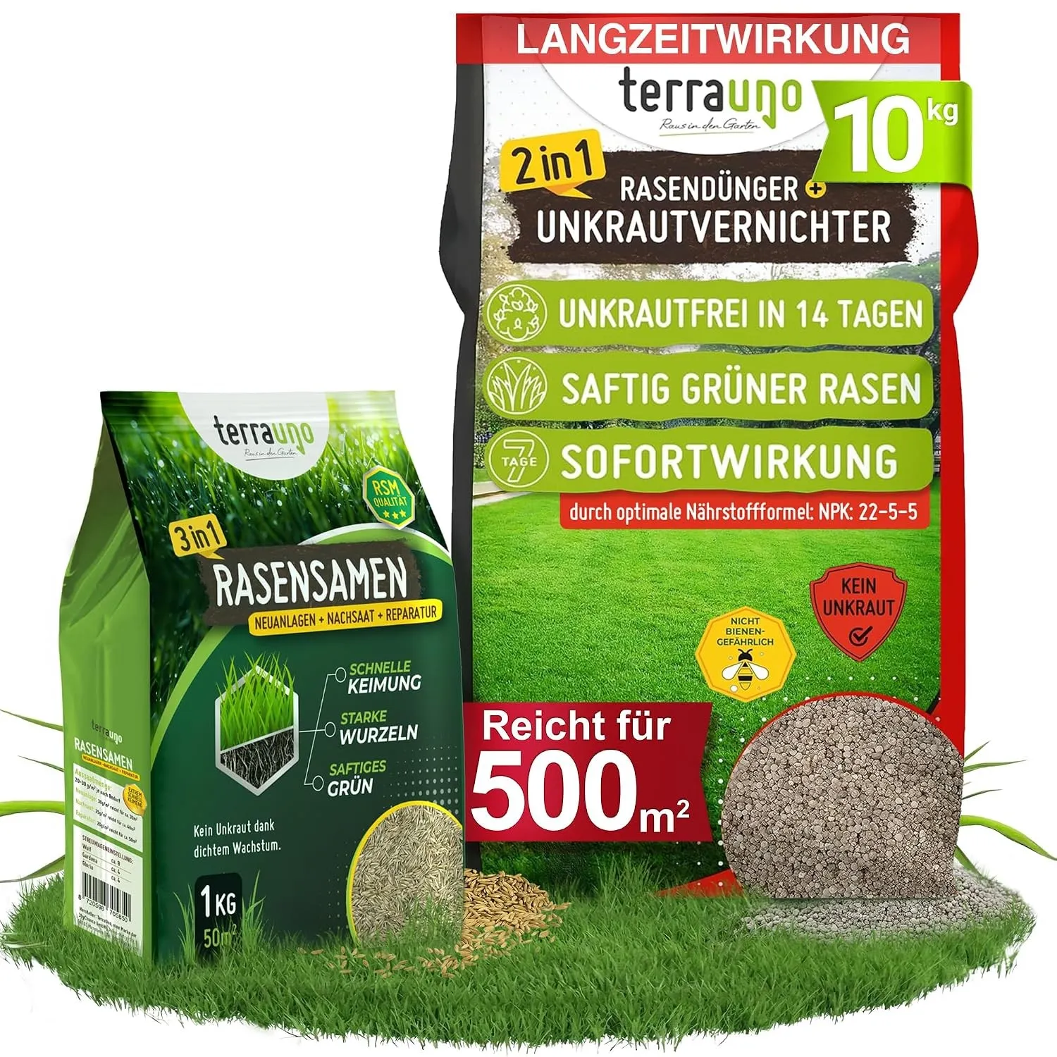 TerraUno Rasendünger mit Unkrautvernichter, 100 Tage Langzeitwirkung, 10 kg