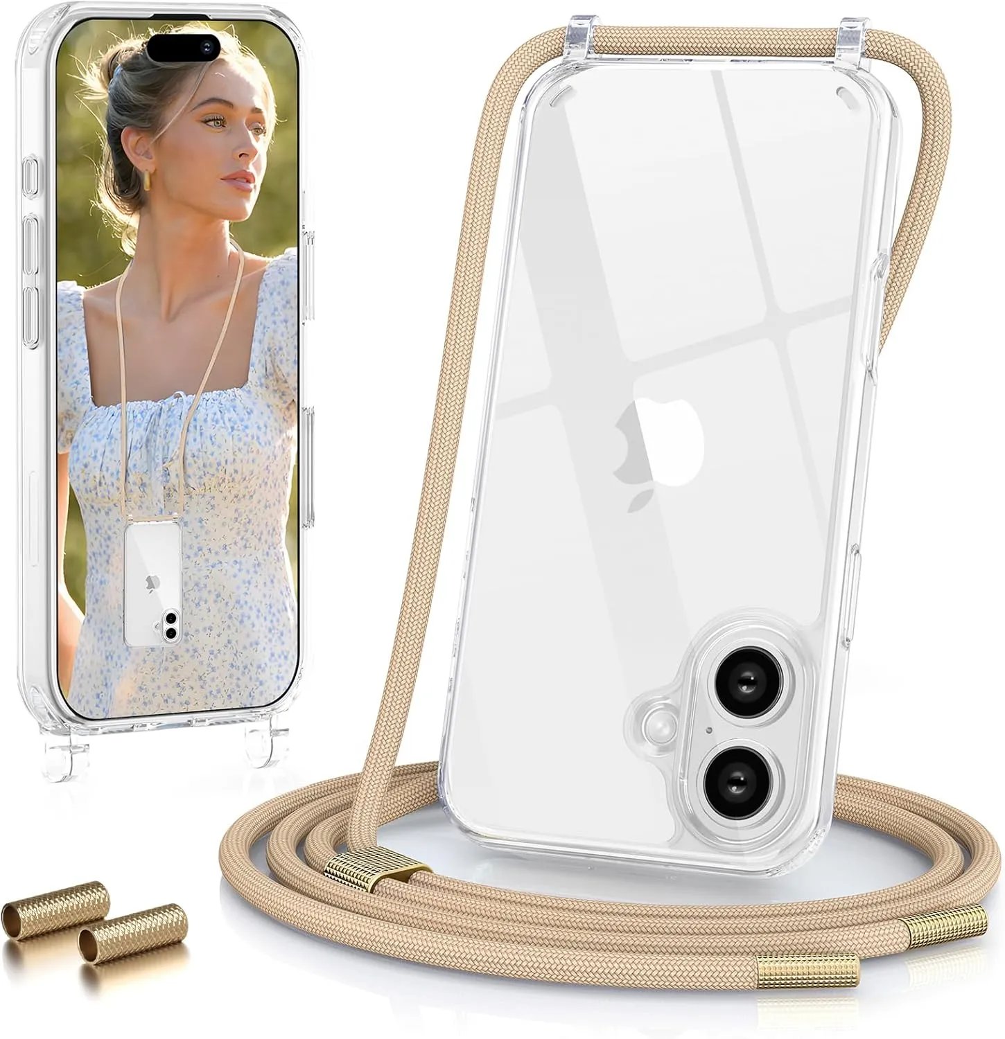 GOODVISH Mobile Phone Chain for iPhone 16, Case with Strap (6.1 Inches), Camera Protection and Screen Protection, Neckl…
