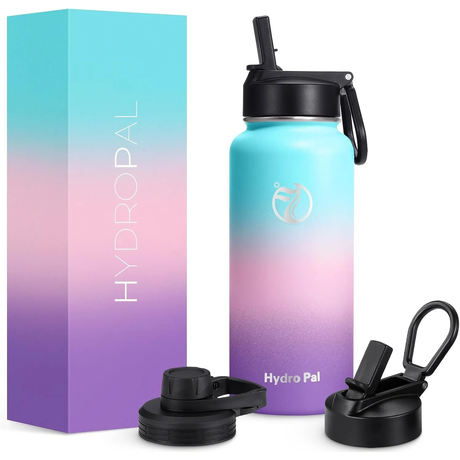 HydroPal 1L Edelstahl Isolierflasche,Trinkflasche mit Strohhalm 2 Deckel | BPA-frei, 24h kalt & 12h heiß Vakuumflasche,…