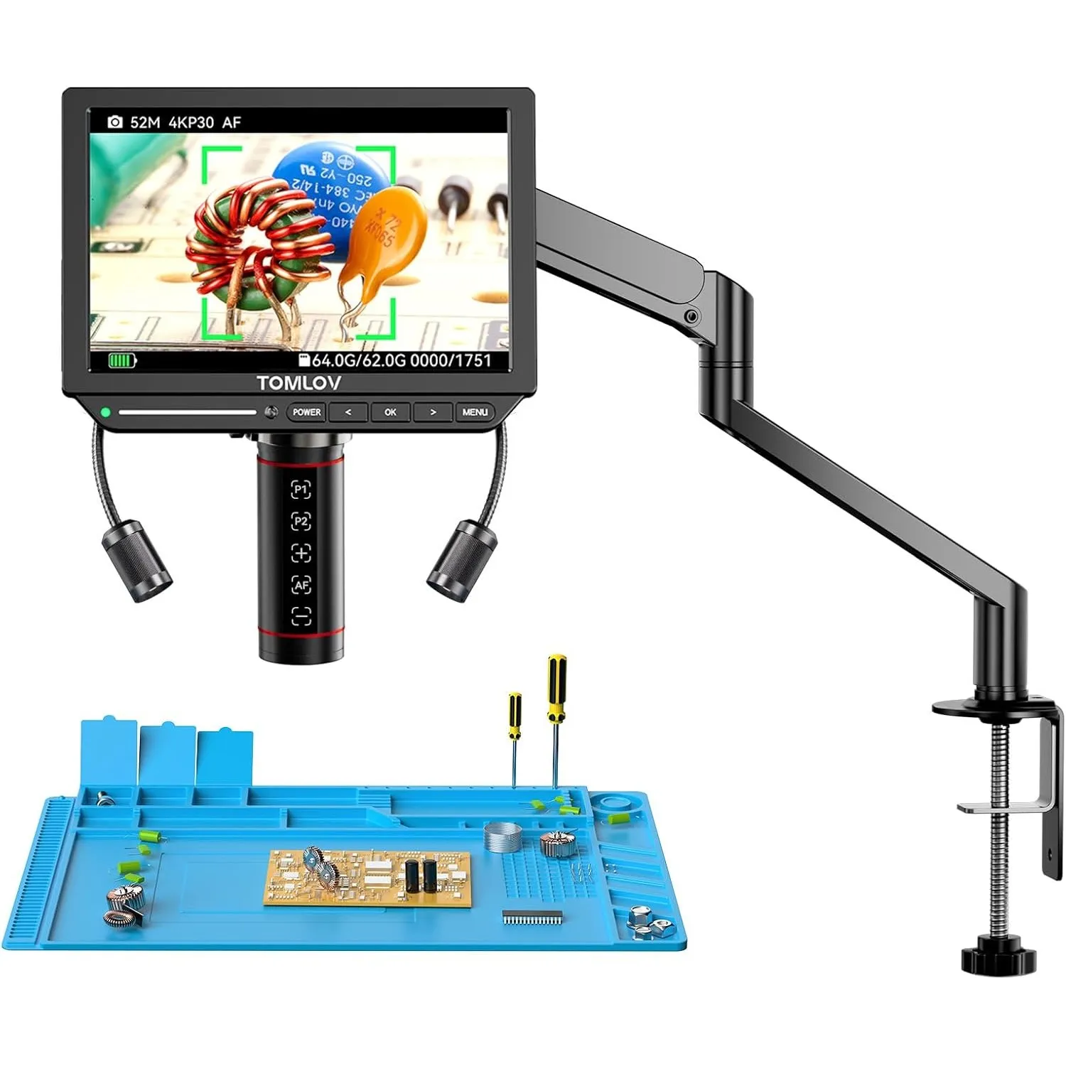 TOMLOV TM4K-AF Flex 4K IPS Autofokus Mikroskop für Münzen mit Flex Arm