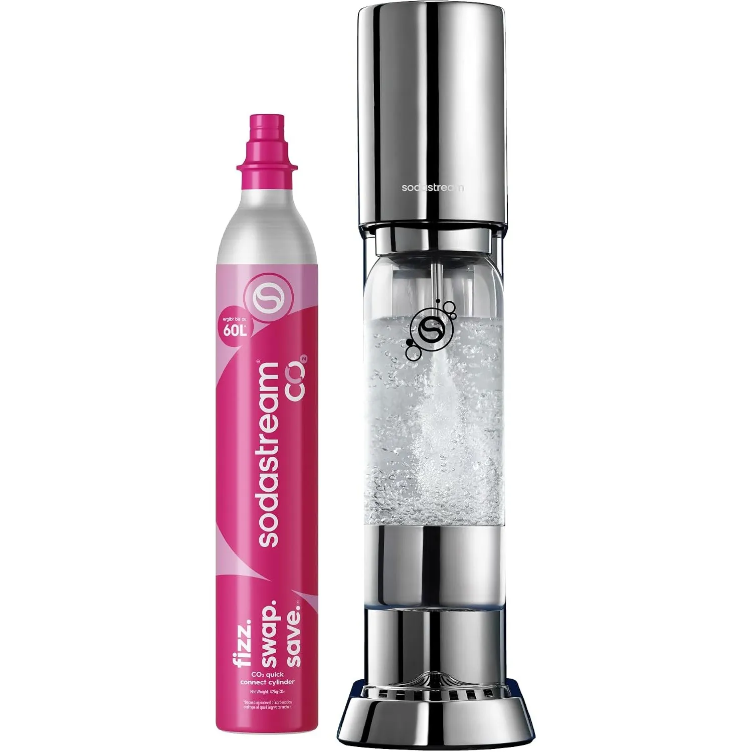 SodaStream ENSO Wassersprudler -1L Sprudlerflaschen & CO2-Zylinder, Silber