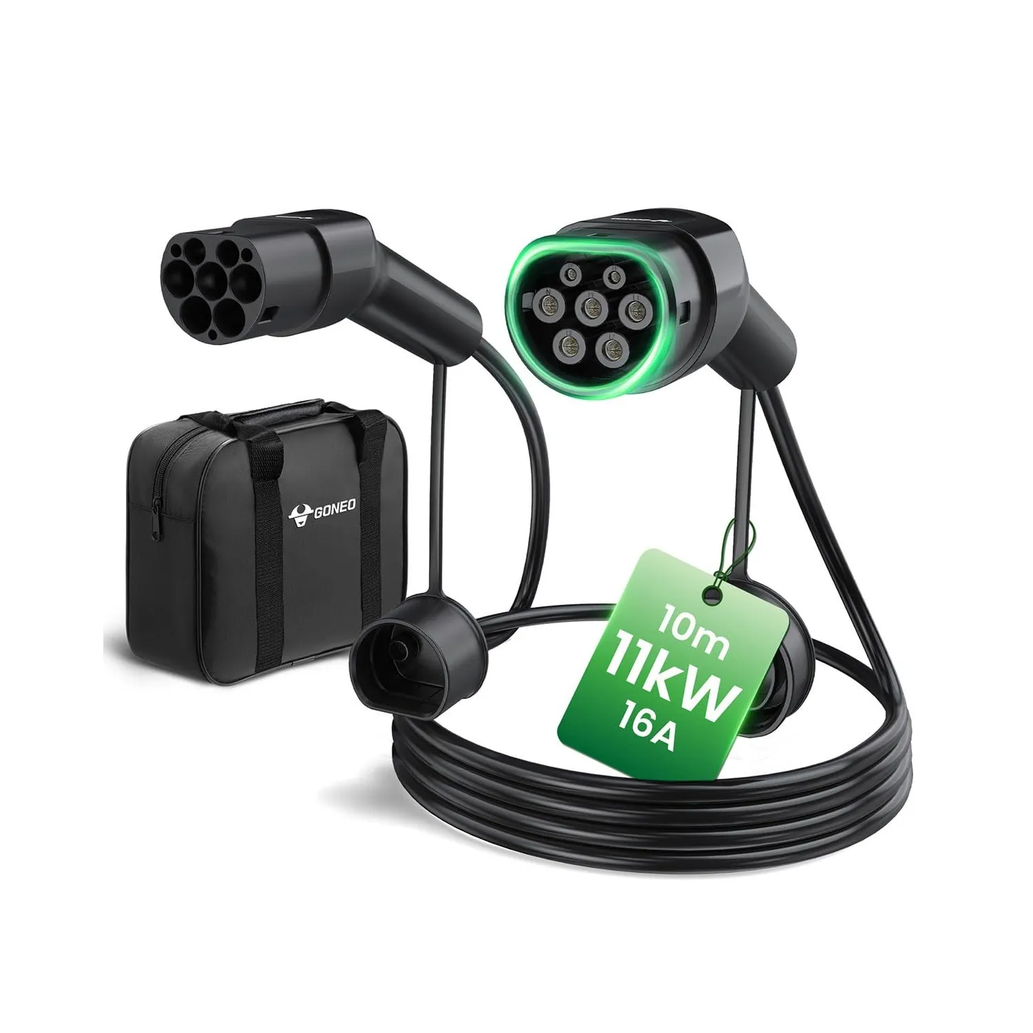 GONEO Typ 2 Ladekabel 11kW 10M, 3-Phasig 16A Mode 3 Schnellladekabel, IP54 TPU Abriebfest, Kompatibel mit Tesla/VW/BMW/…