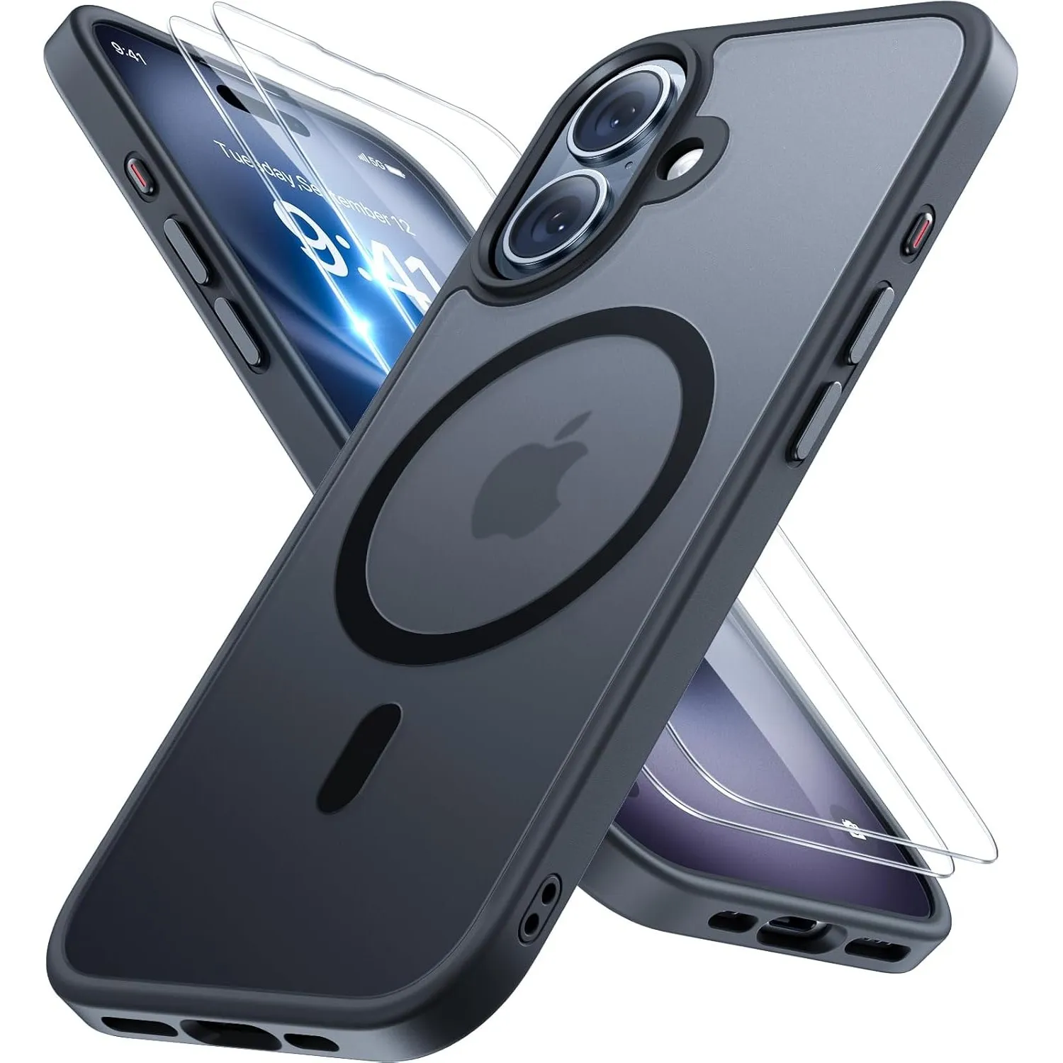 Miracase für iPhone 16 Hülle mit Magsafe & 2 9H+ Panzerglas, Schwarz