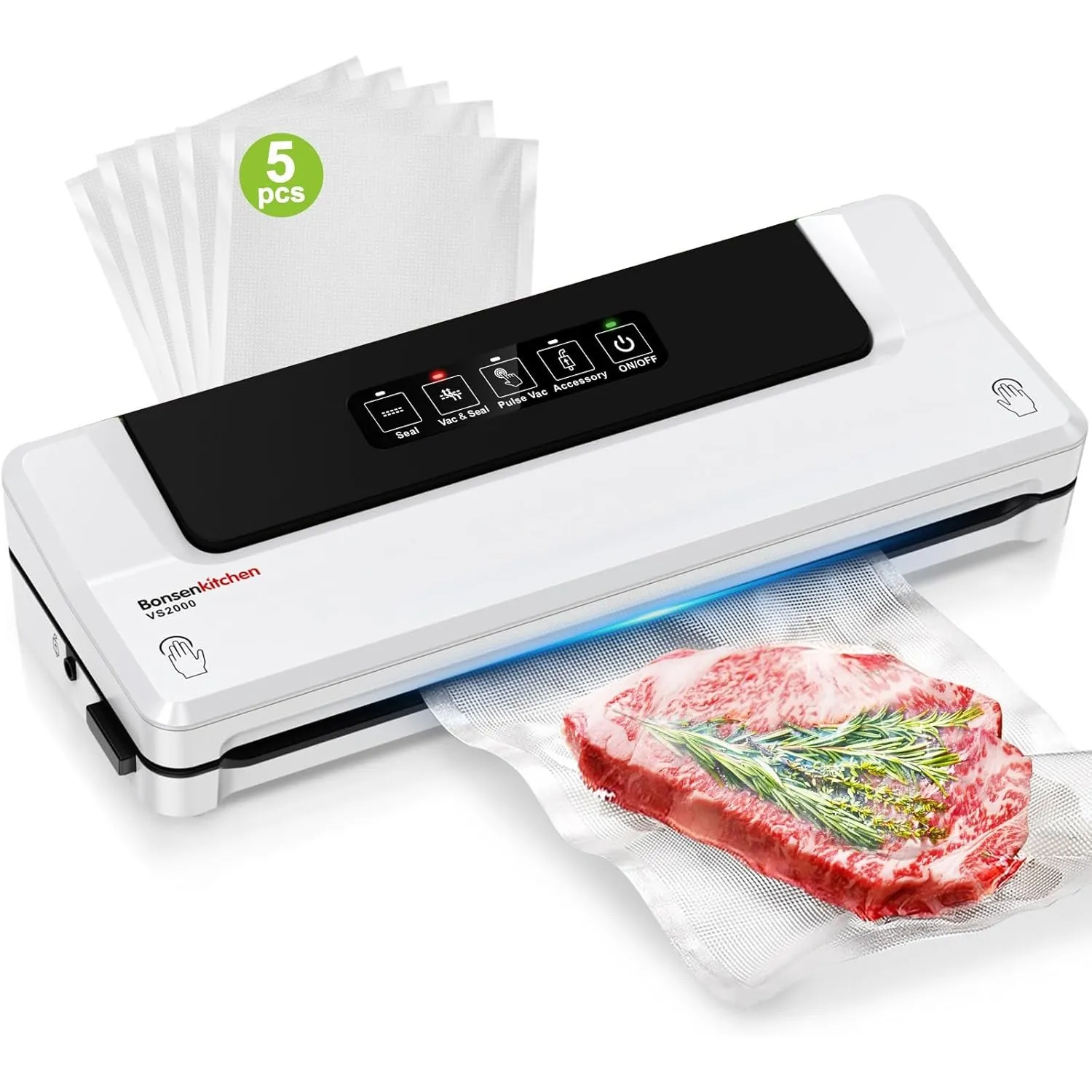 Bonsenkitchen Vakuumiergerät, Vakuumierer für kontinuierliches Arbeiten mit hoher Geschwindigkeit, Folienschweißgerät f…