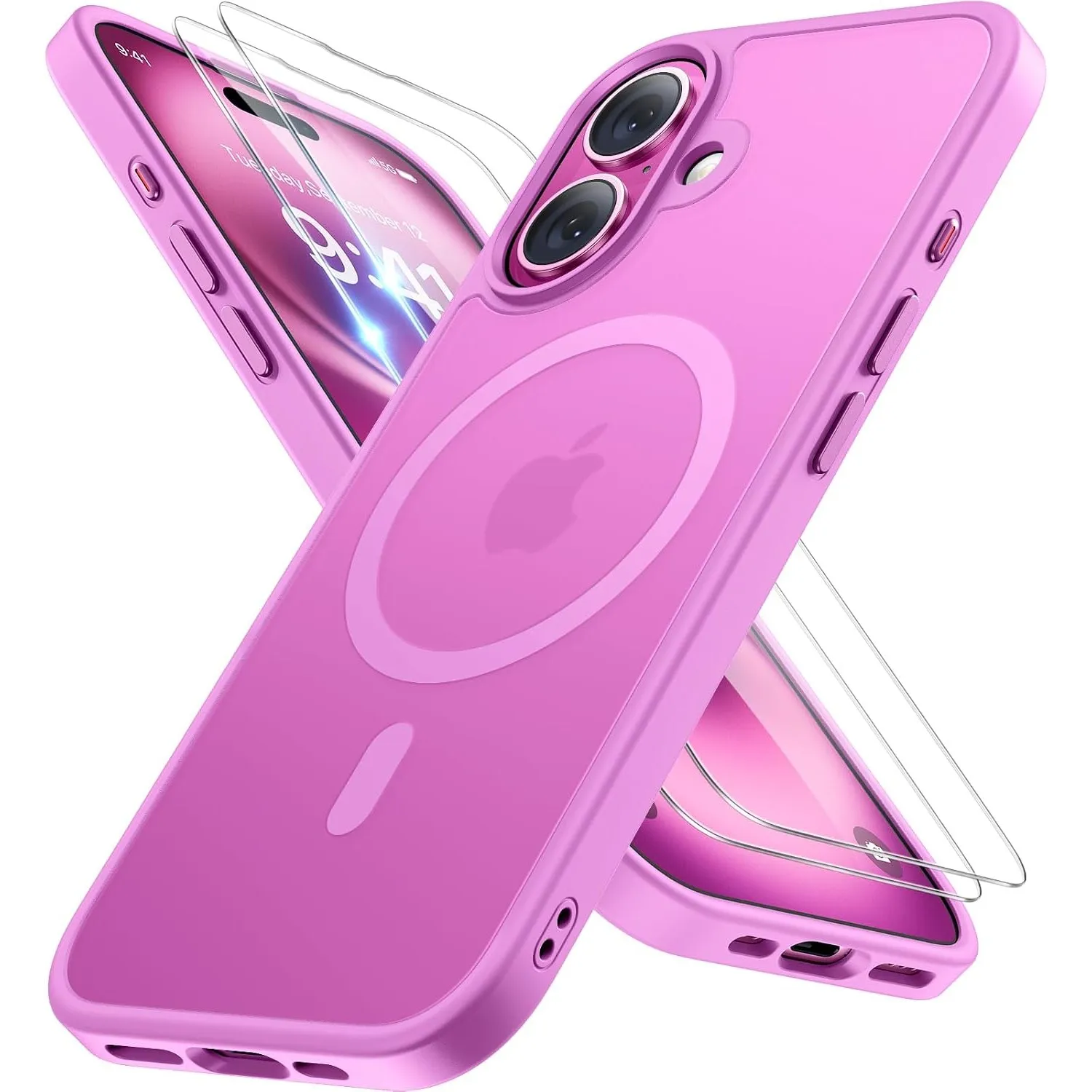 Miracase für iPhone 16 Hülle mit Magsafe & 2 9H+ Panzerglas, Lila