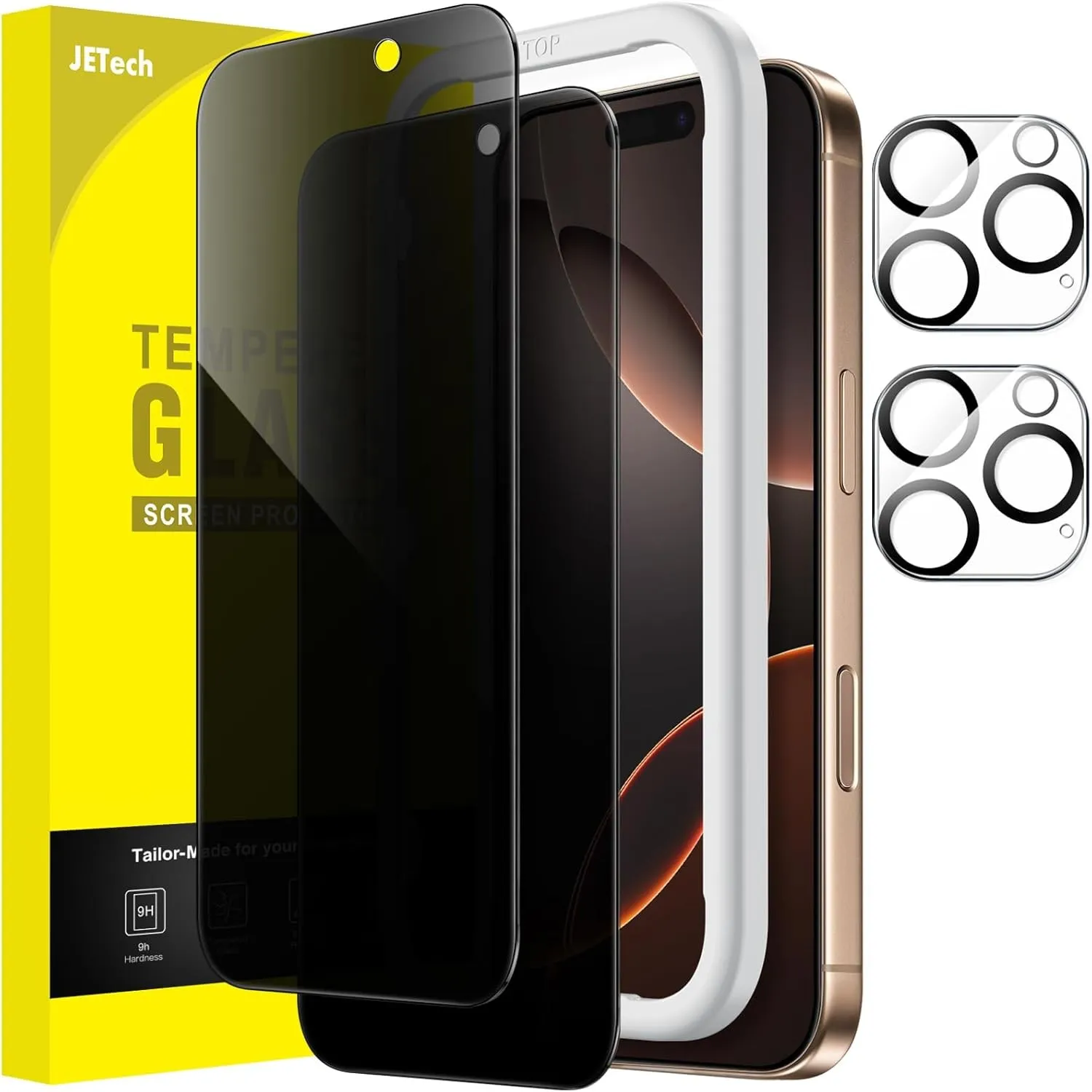 JETech Sichtschutz für iPhone 16 Pro Max 6,9 Zoll mit Kameraschutz, Anti-Spy Gehärtete Glas Schutzfolie, Einfaches Inst…