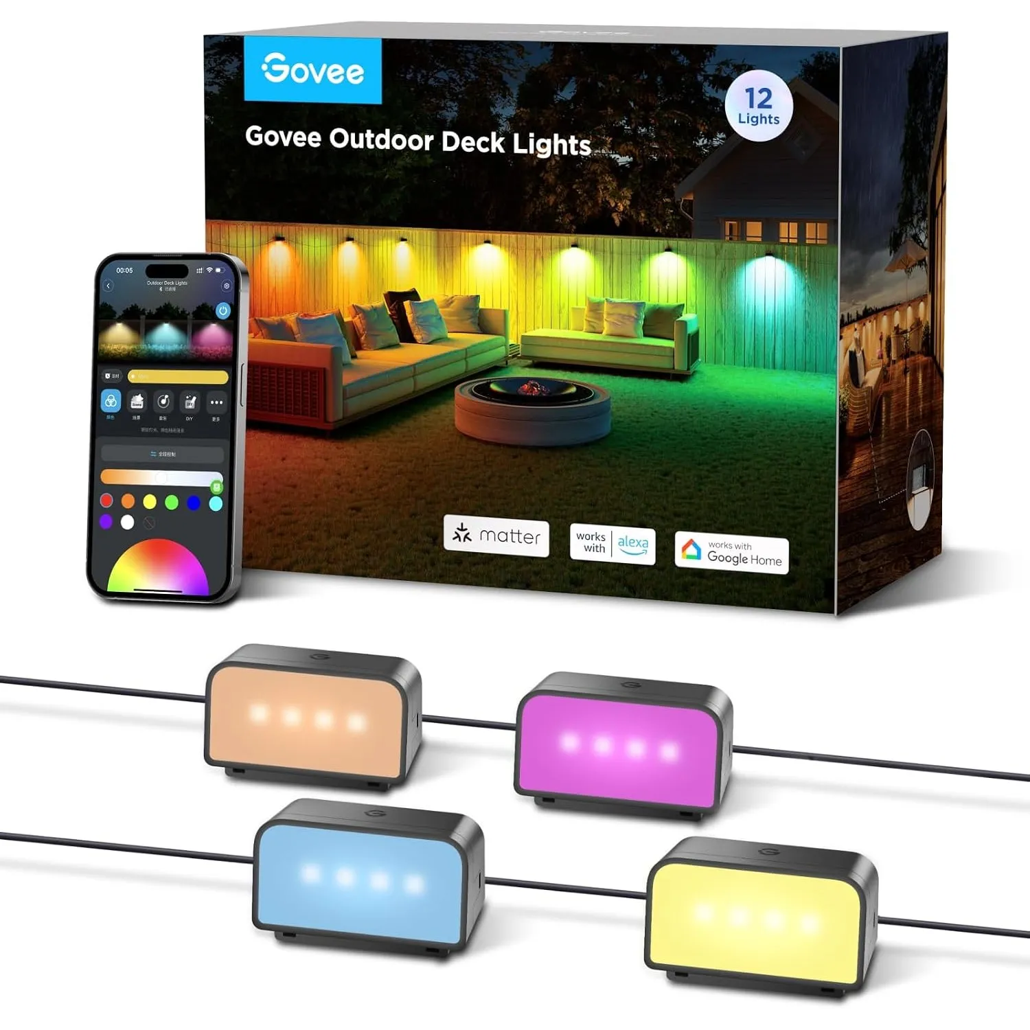 Govee Outdoor Zaun Wandleuchte Außen, RGBWIC Smart IP65 Wasserdicht,12er