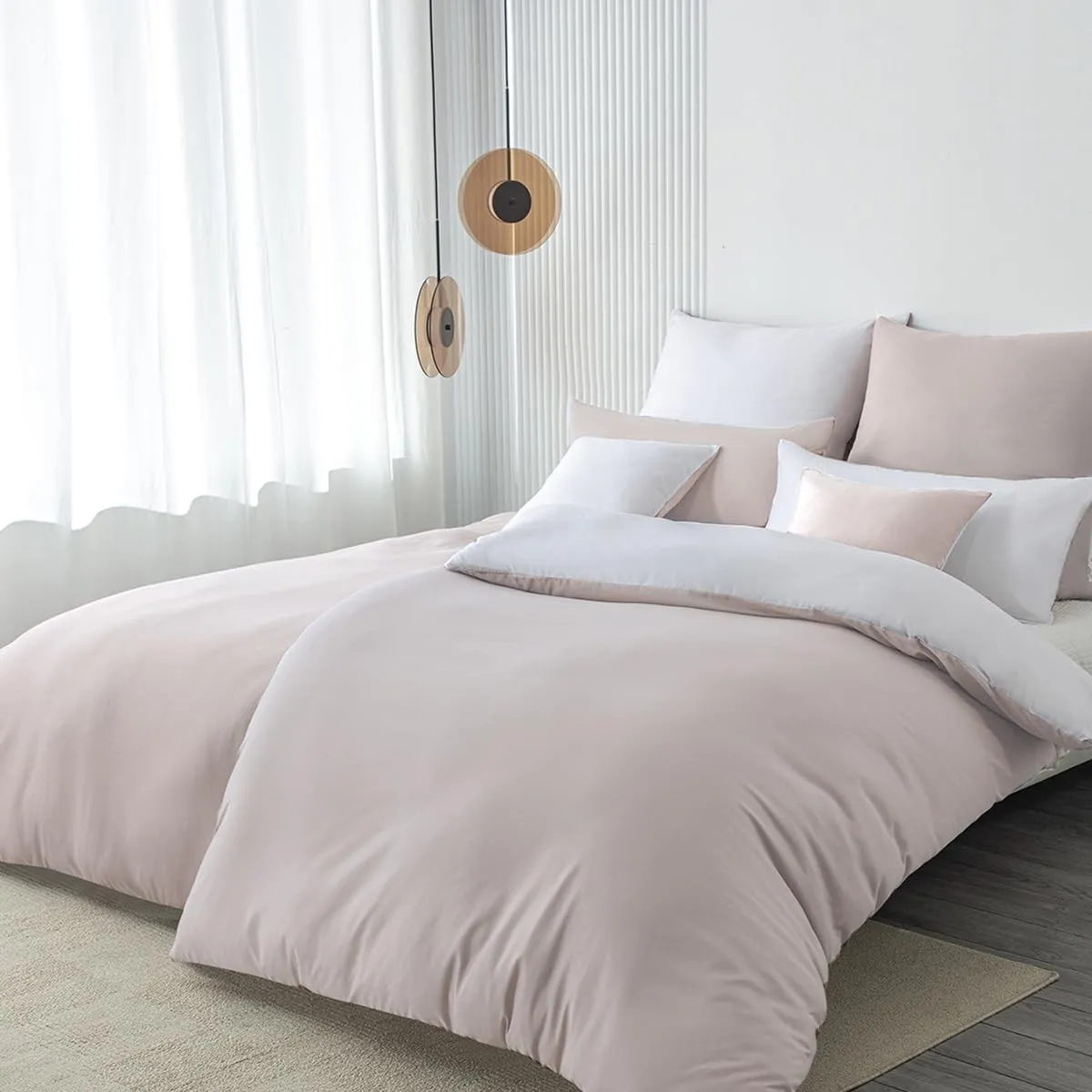 Bettwäsche 135x200 4teilig Mikrofaser, Beige/Weiß