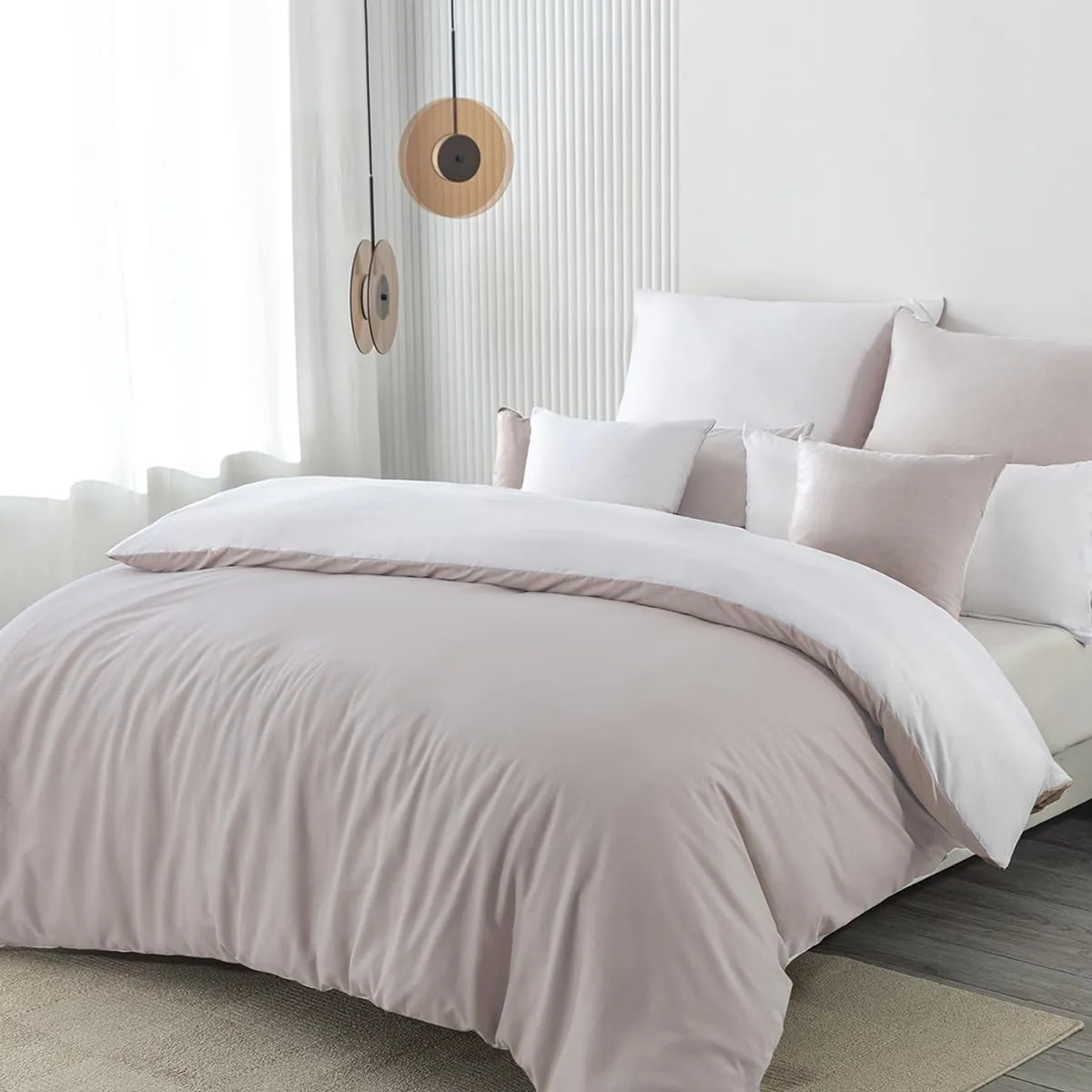 Bettwäsche 200x220 3teilig Mikrofaser, Beige/Weiß